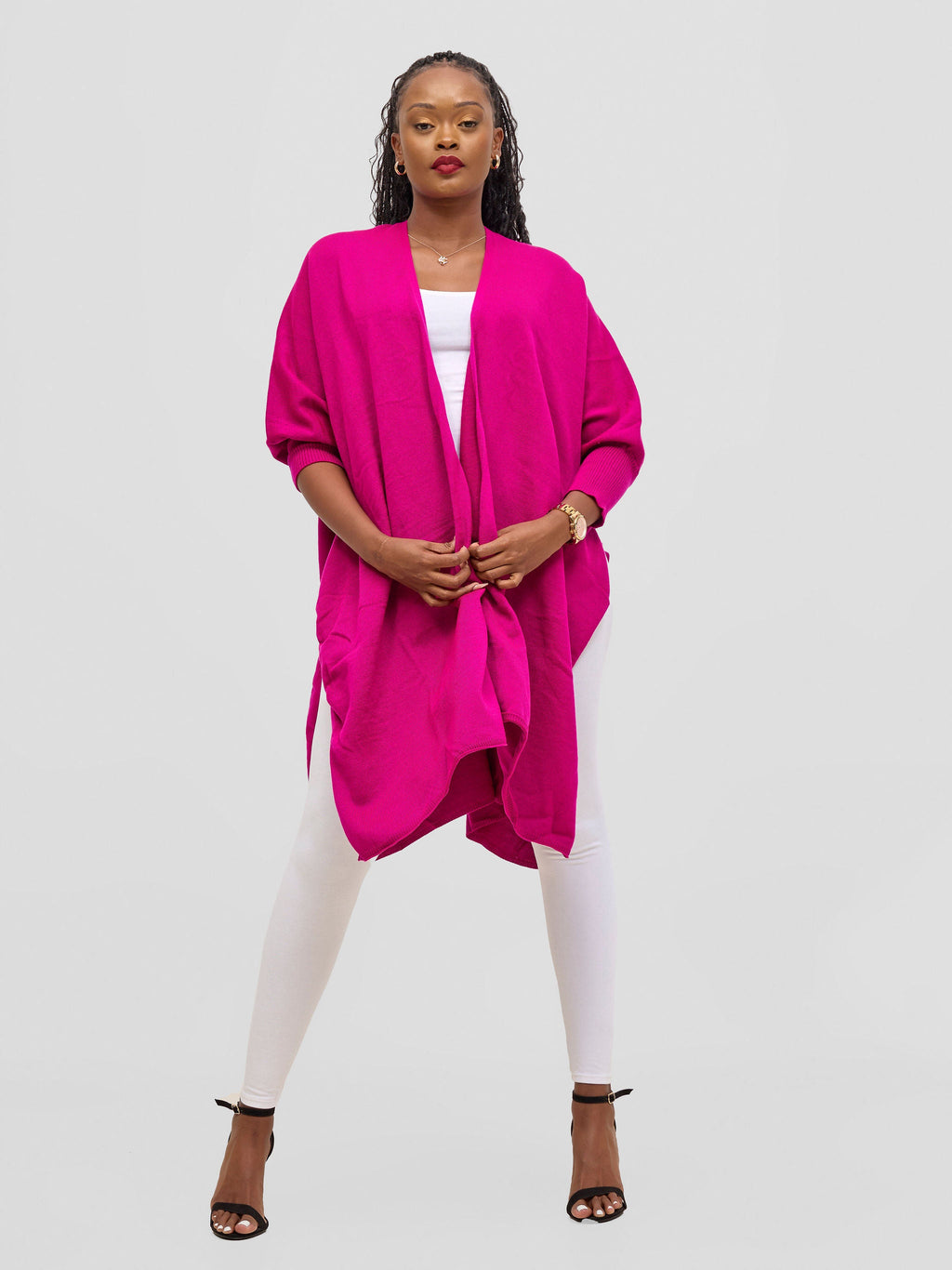 Vivo Cuffed Wrap Poncho - Fuchsia