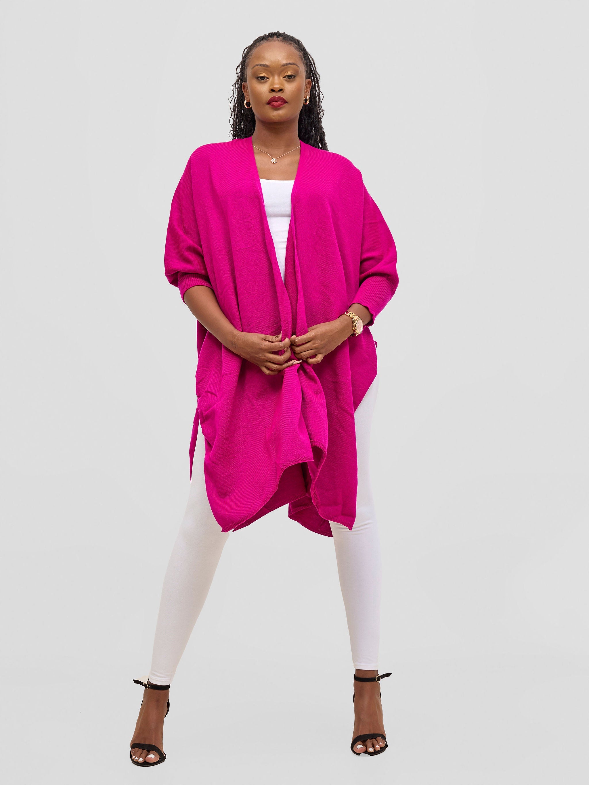 Vivo Cuffed Wrap Poncho - Fuchsia