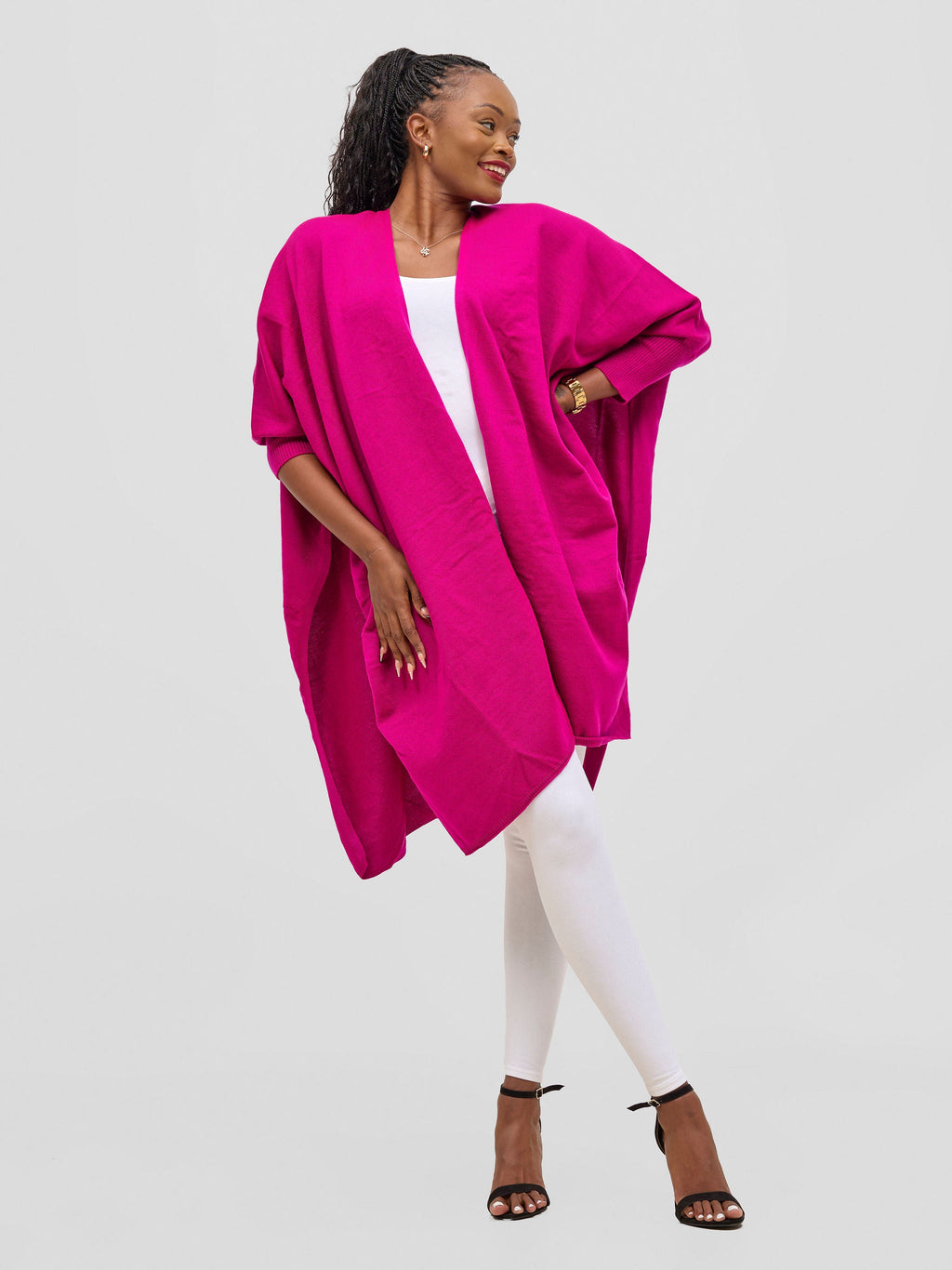 Vivo Cuffed Wrap Poncho - Fuchsia