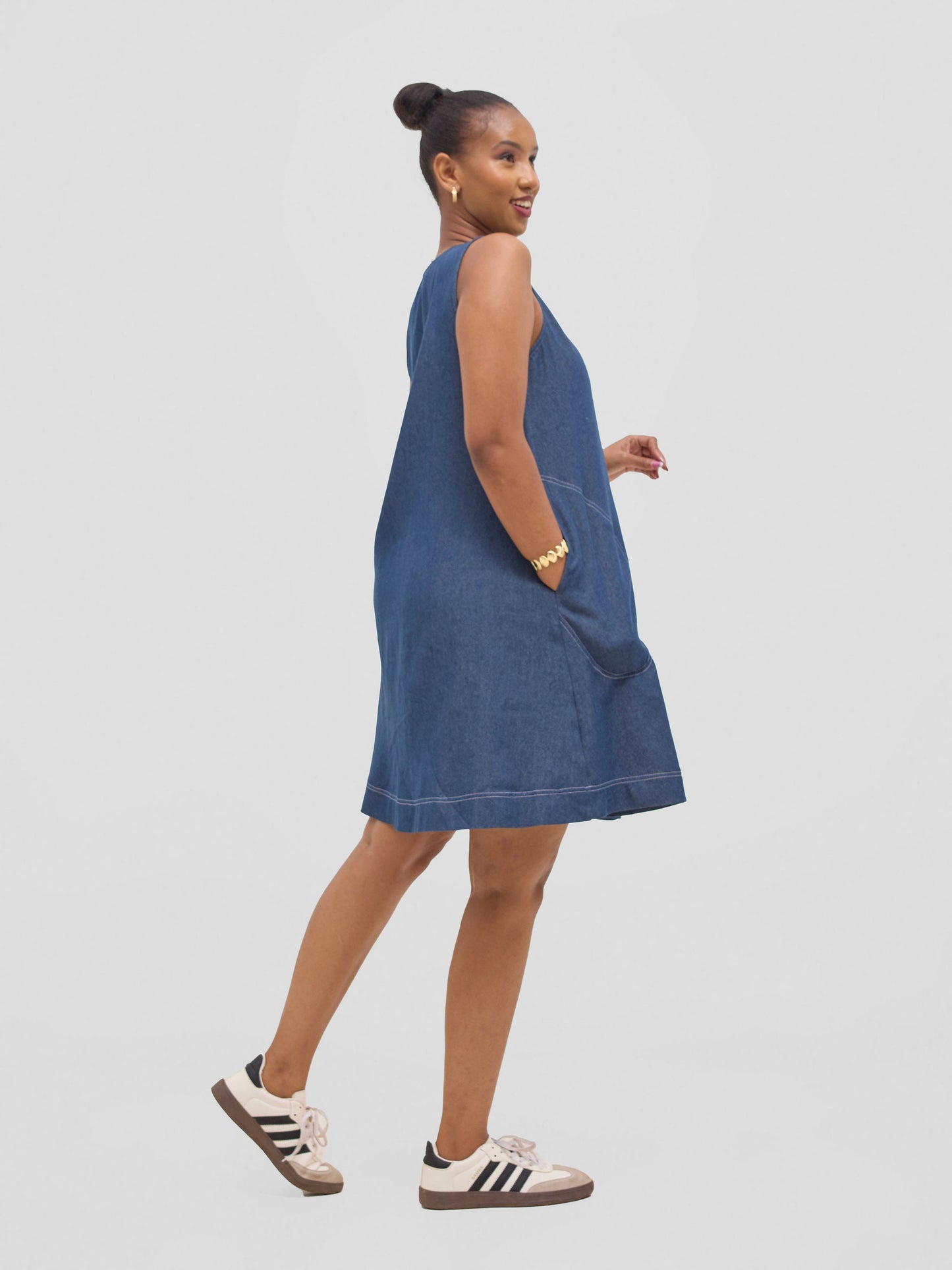 Vivo Seli V-Neck Length Dress - Navy Blue