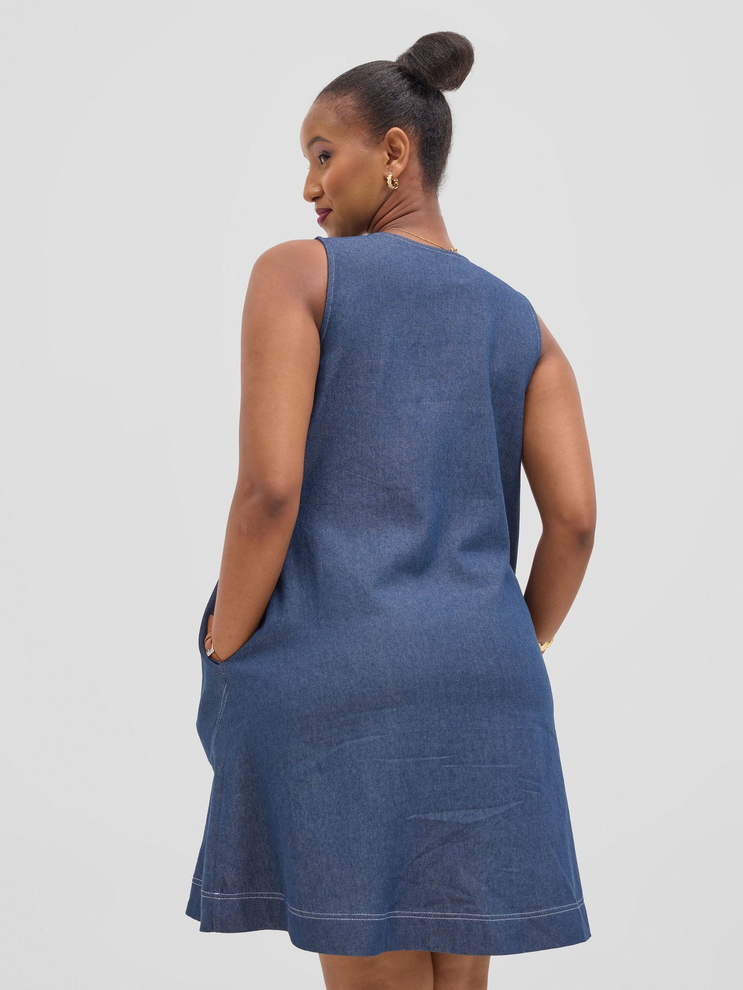 Vivo Seli V-Neck Length Dress - Navy Blue