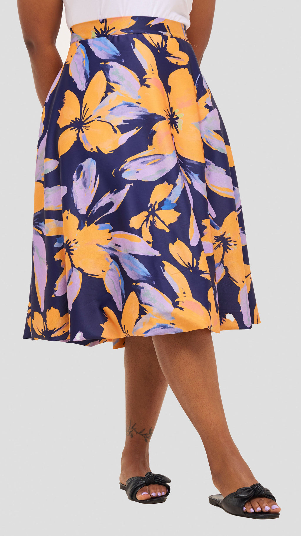 Vivo  Iyana Bubble Midi Skirt - Yellow / Lilac Iya Print