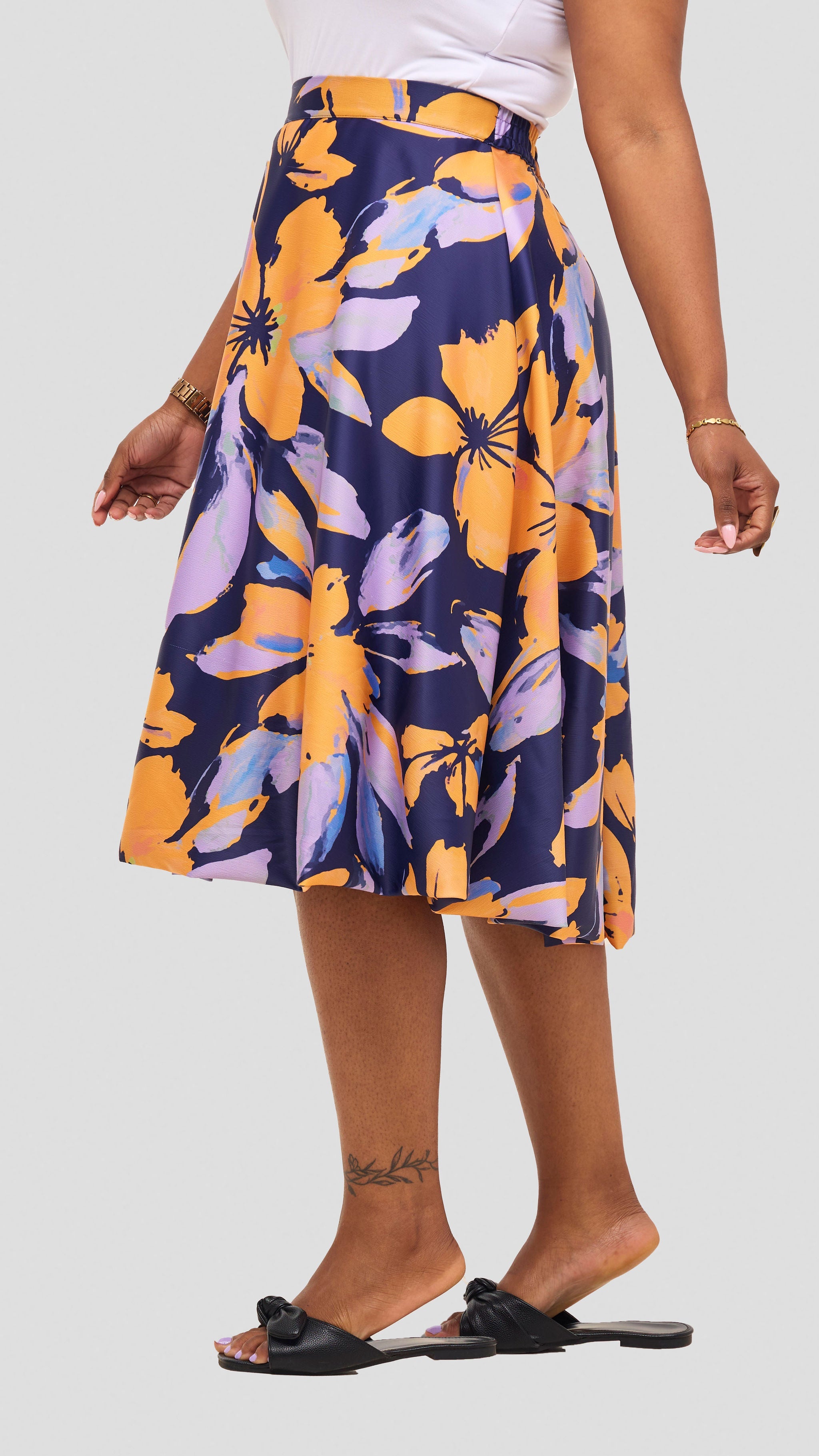Vivo  Iyana Bubble Midi Skirt - Yellow / Lilac Iya Print