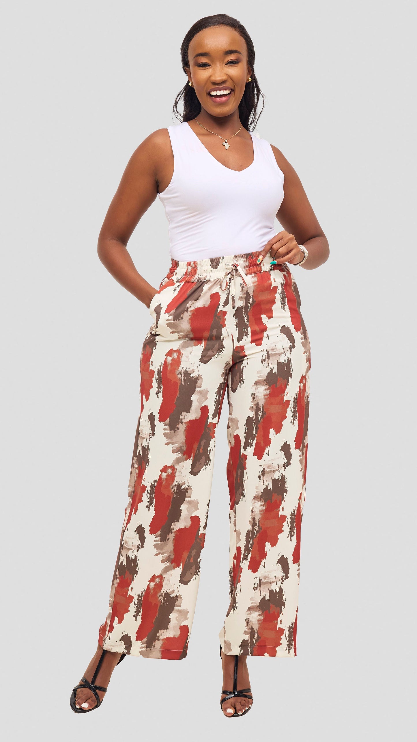 Vivo Wastani Drawstring Pants - Rust / Brown Marra Print