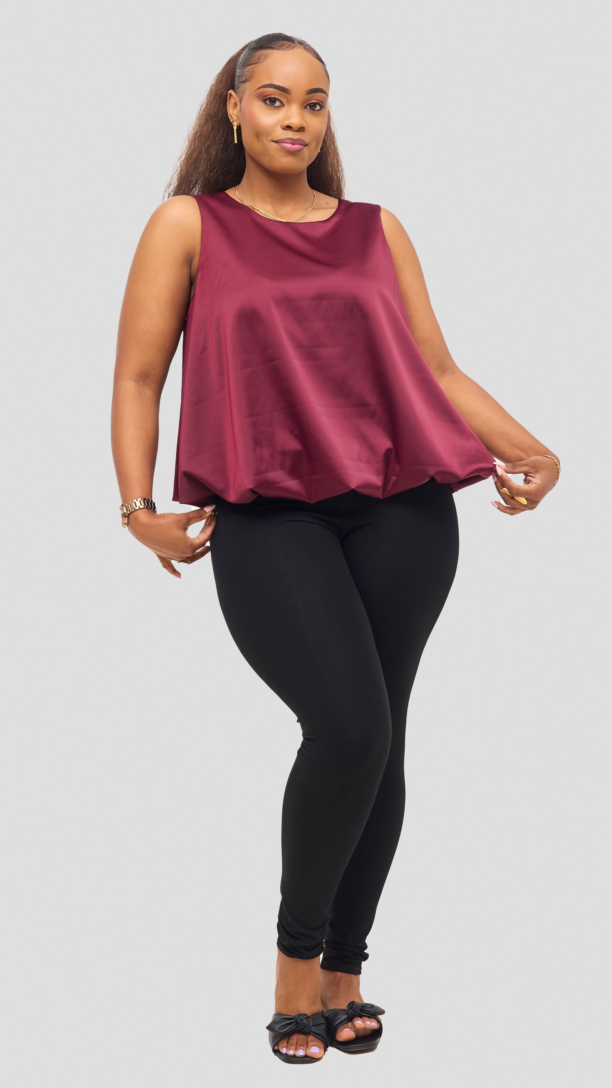 Vivo Iyana Bubble Sleeveless Top - Maroon