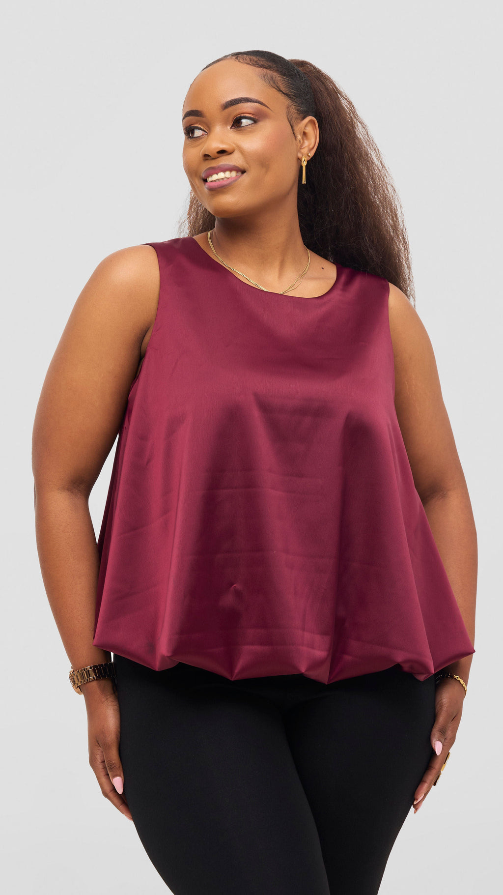 Vivo Iyana Bubble Sleeveless Top - Maroon