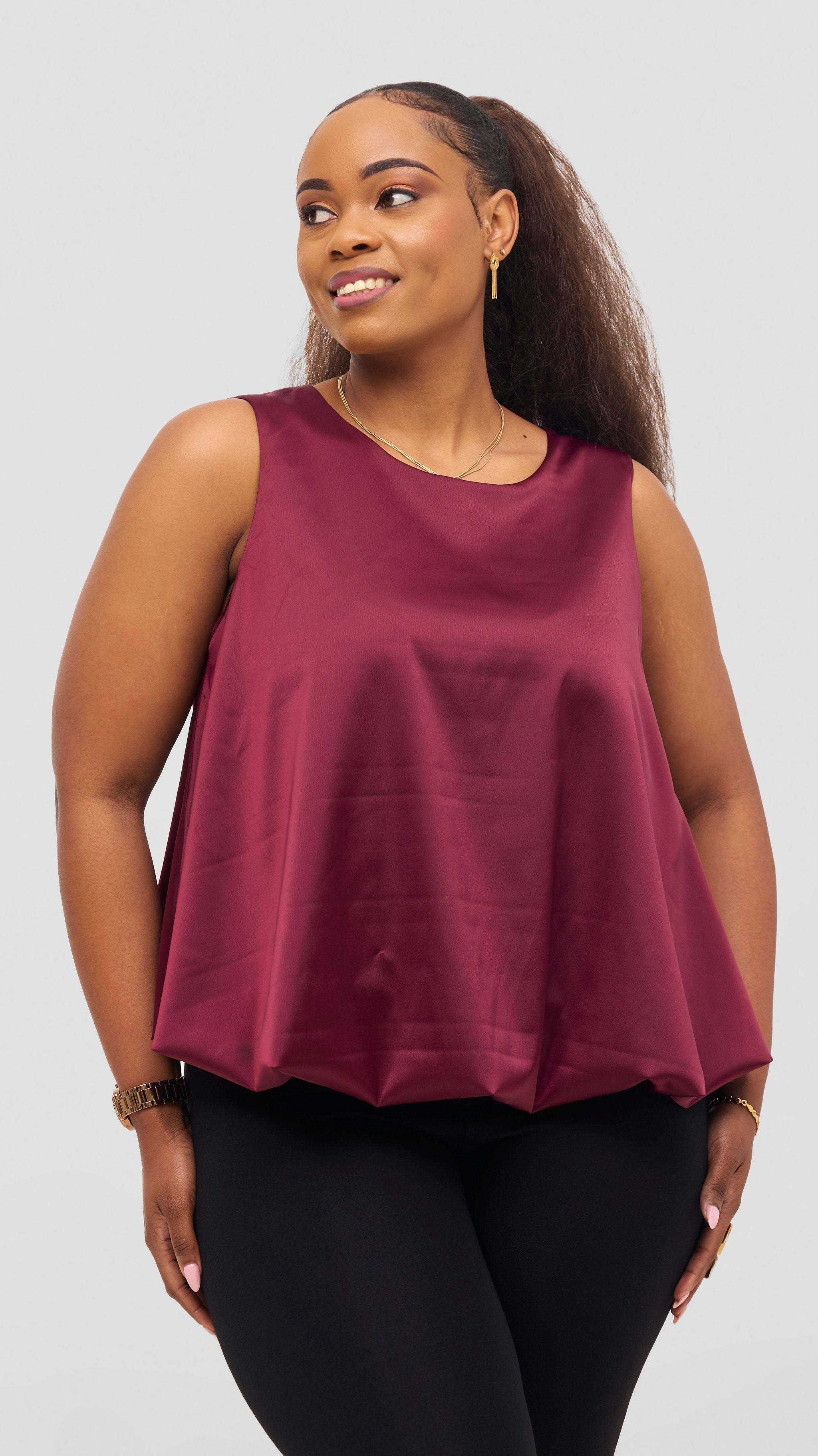 Vivo Iyana Bubble Sleeveless Top - Maroon