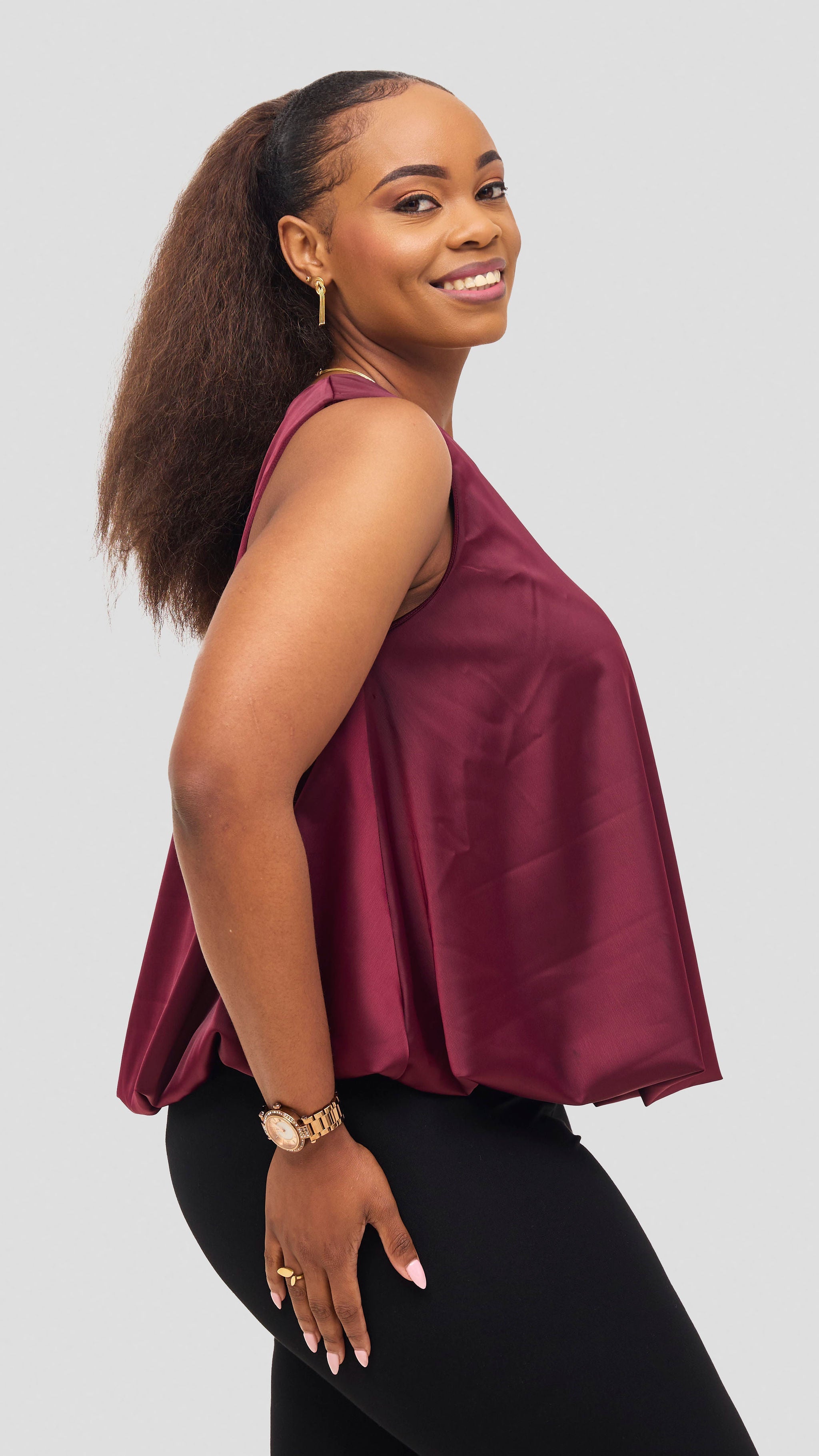 Vivo Iyana Bubble Sleeveless Top - Maroon