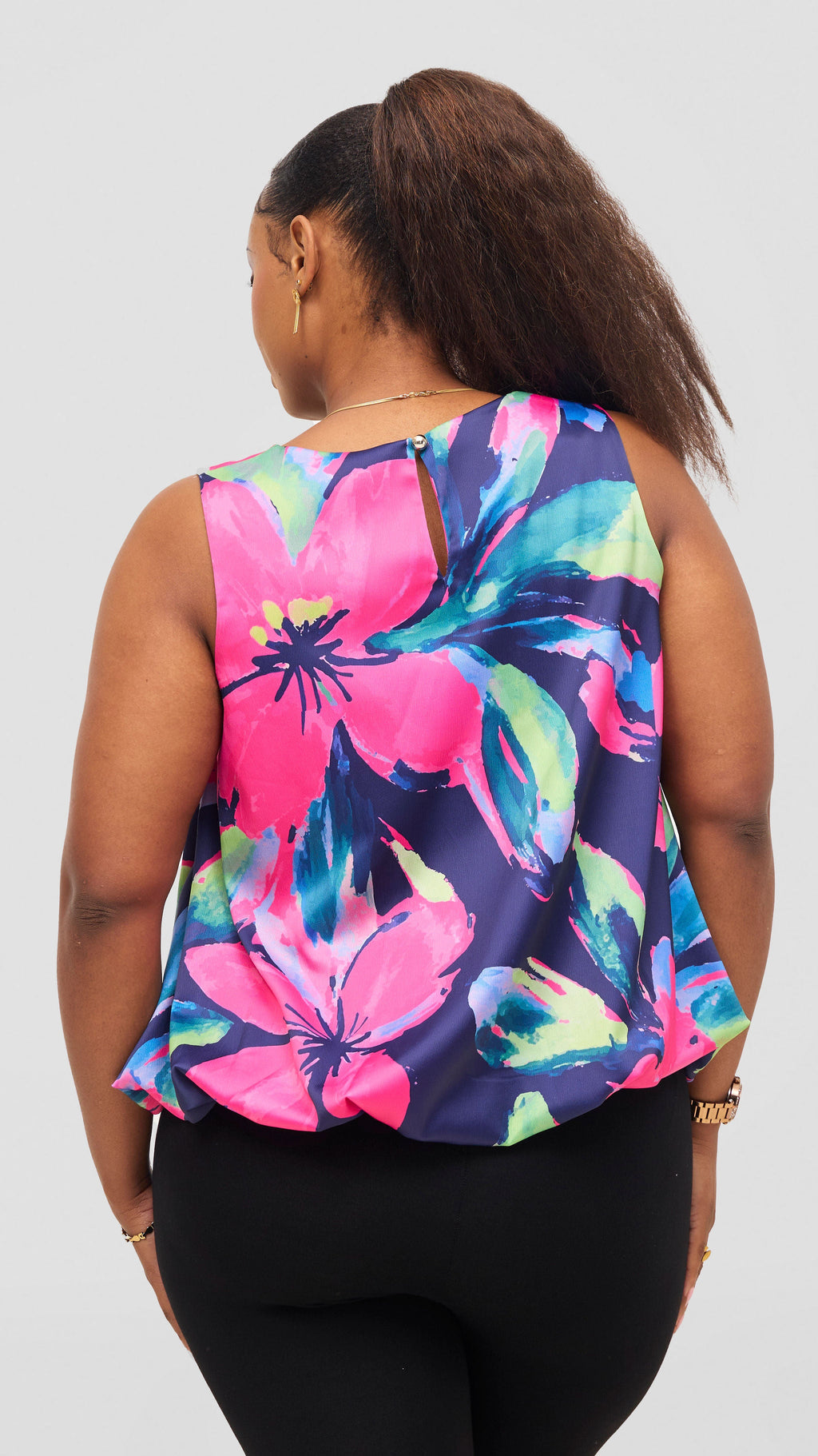 Vivo Iyana Bubble Sleeveless Top - Fuschia / Green Iya Print