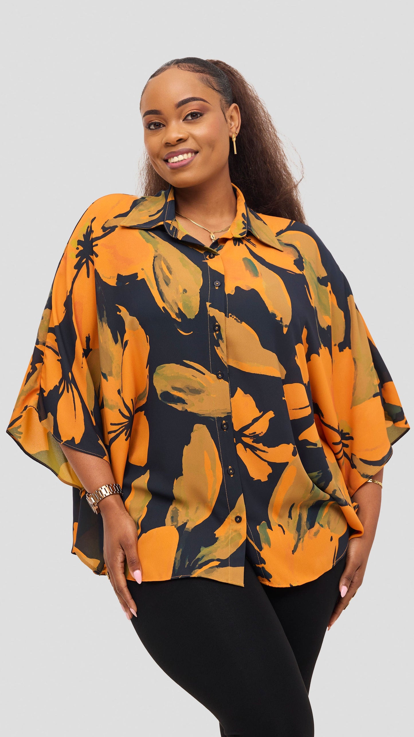 Vivo Iyana Cape Top - Mustard / Navy Iya Print
