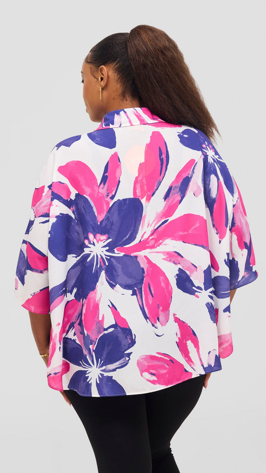 Vivo Iyana Cape Top - White / Fuschia Iya Print