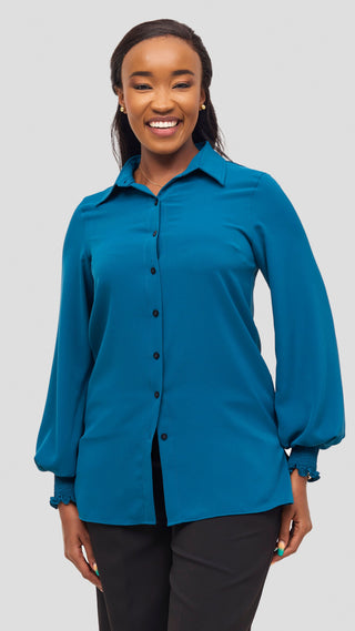 Vivo Wastani Shirred Sleeve Easy Fit Shirt - Teal