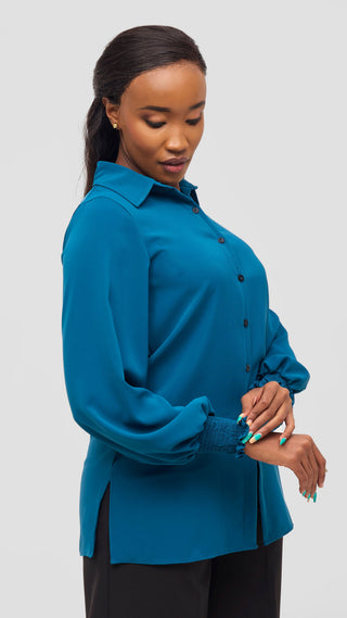 Vivo Wastani Shirred Sleeve Easy Fit Shirt - Teal