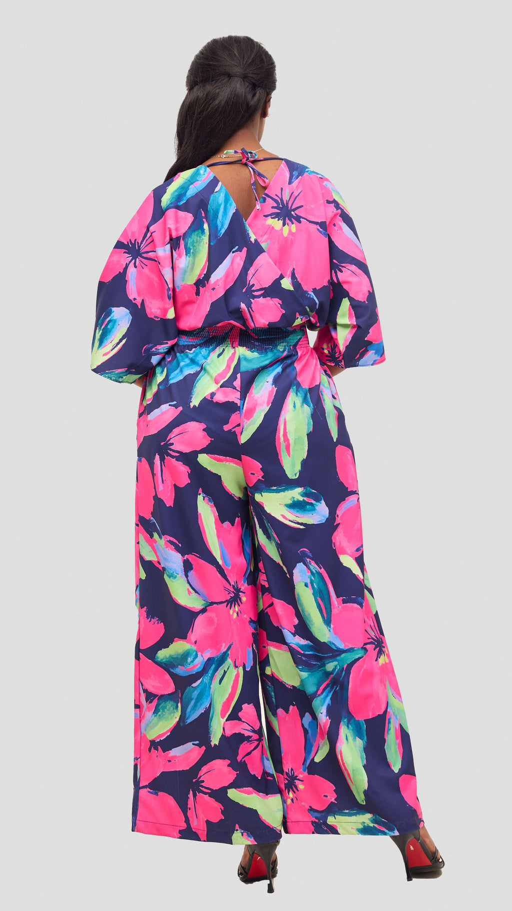 Vivo Iyana Shirred Waist Jumpsuit - Fushia / Green Iya Print