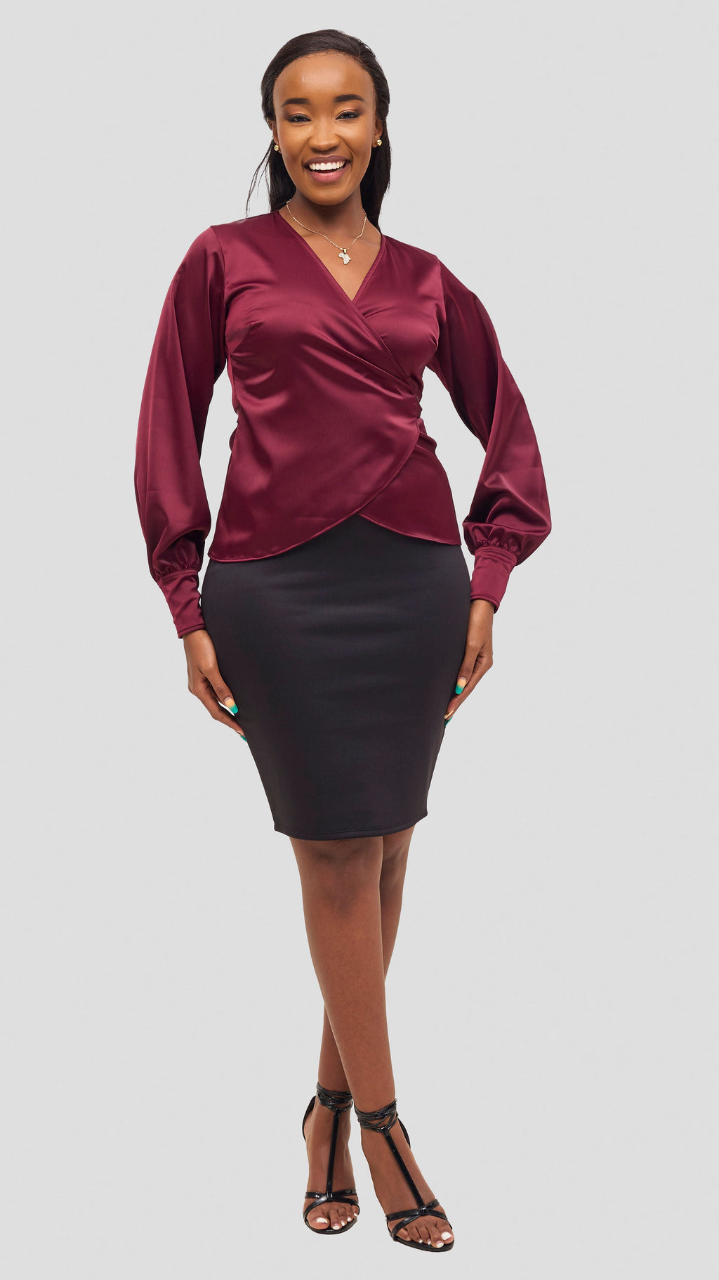 Vivo Merika Satin Wrap Top -  Maroon