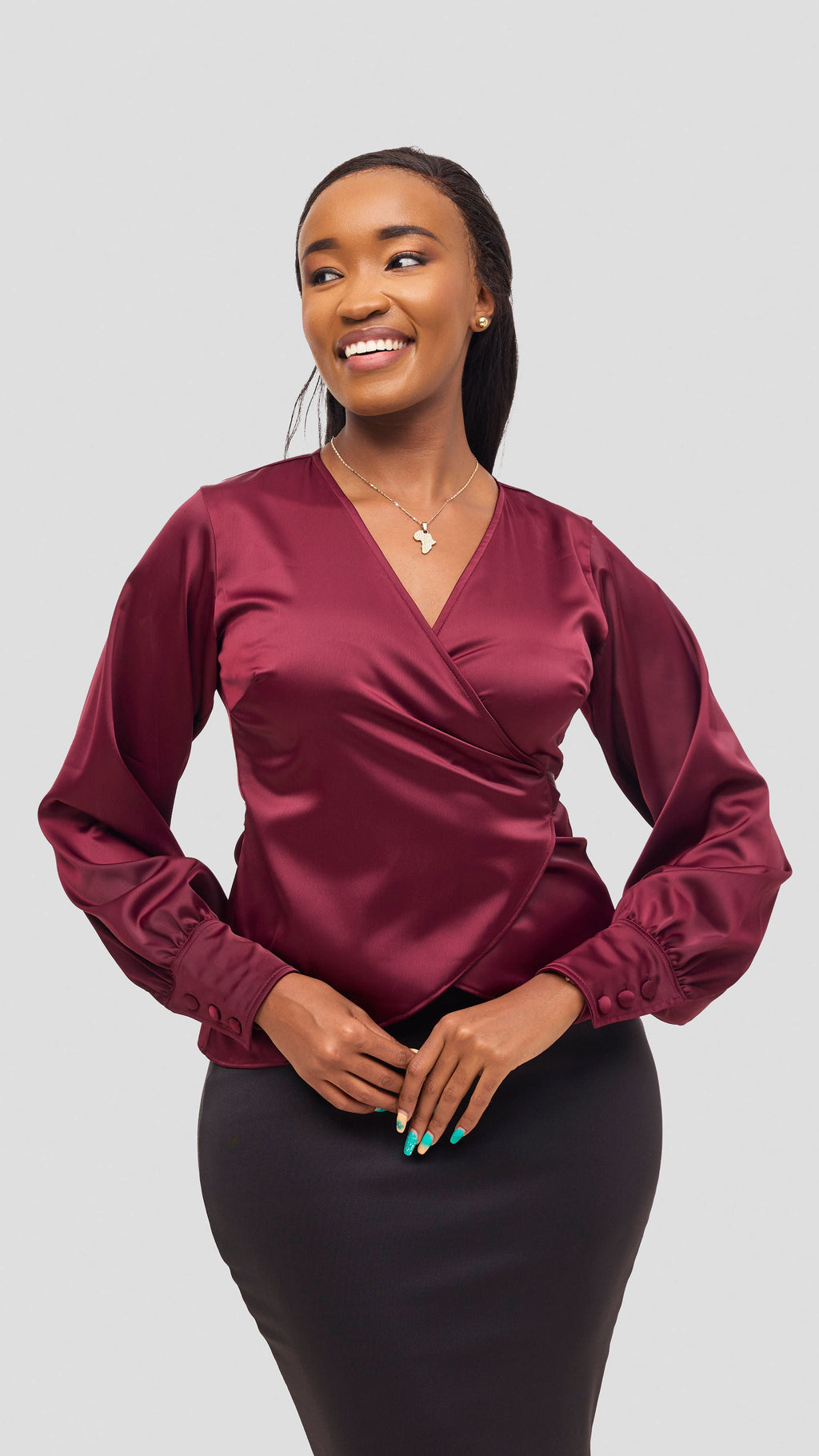 Vivo Merika Satin Wrap Top -  Maroon