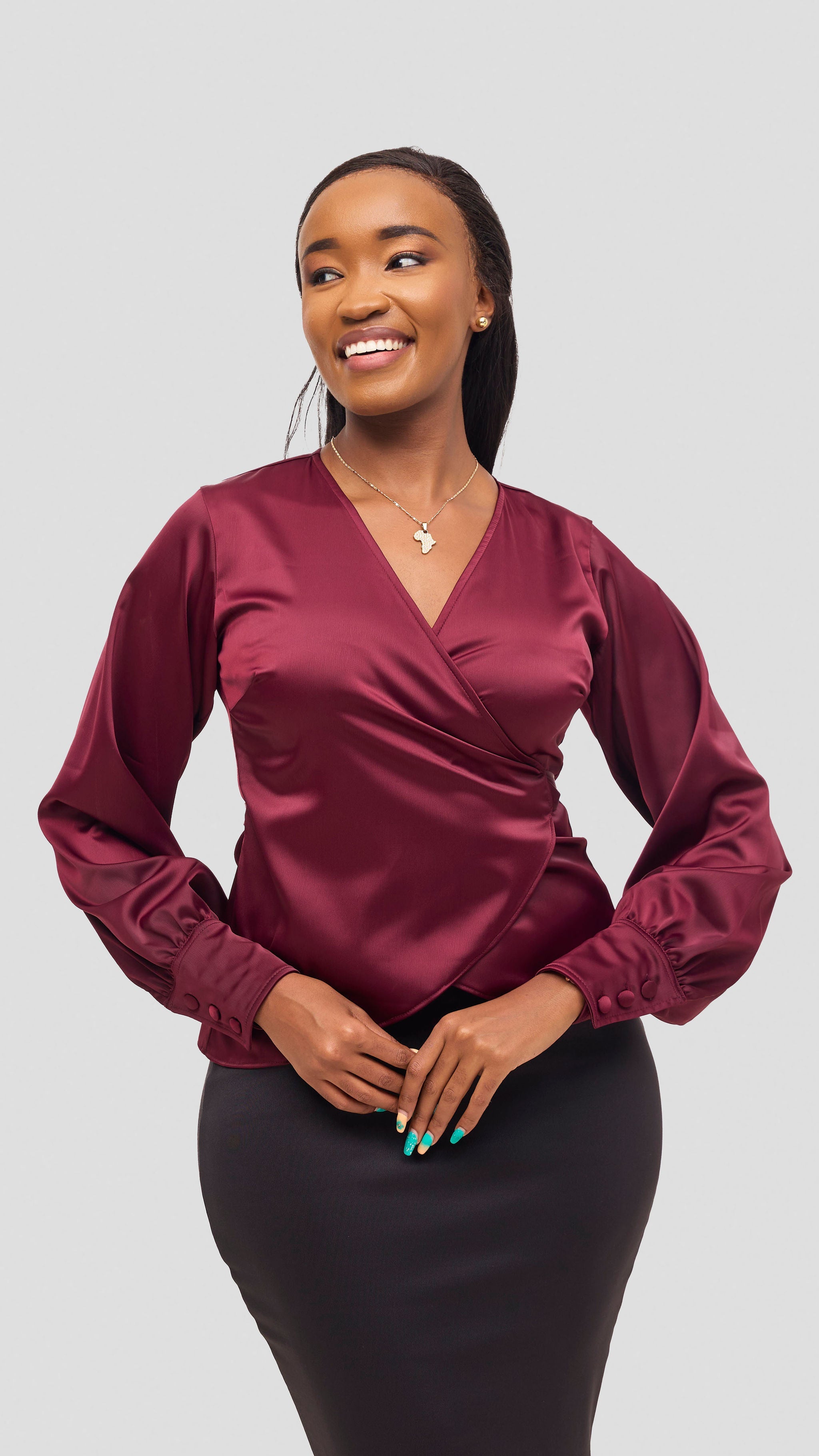 Vivo Merika Satin Wrap Top -  Maroon