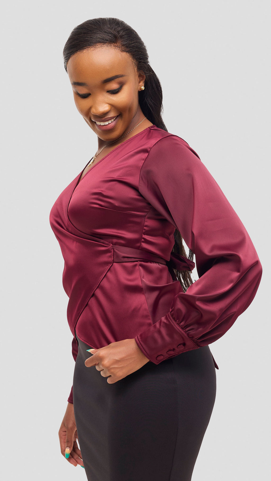 Vivo Merika Satin Wrap Top -  Maroon
