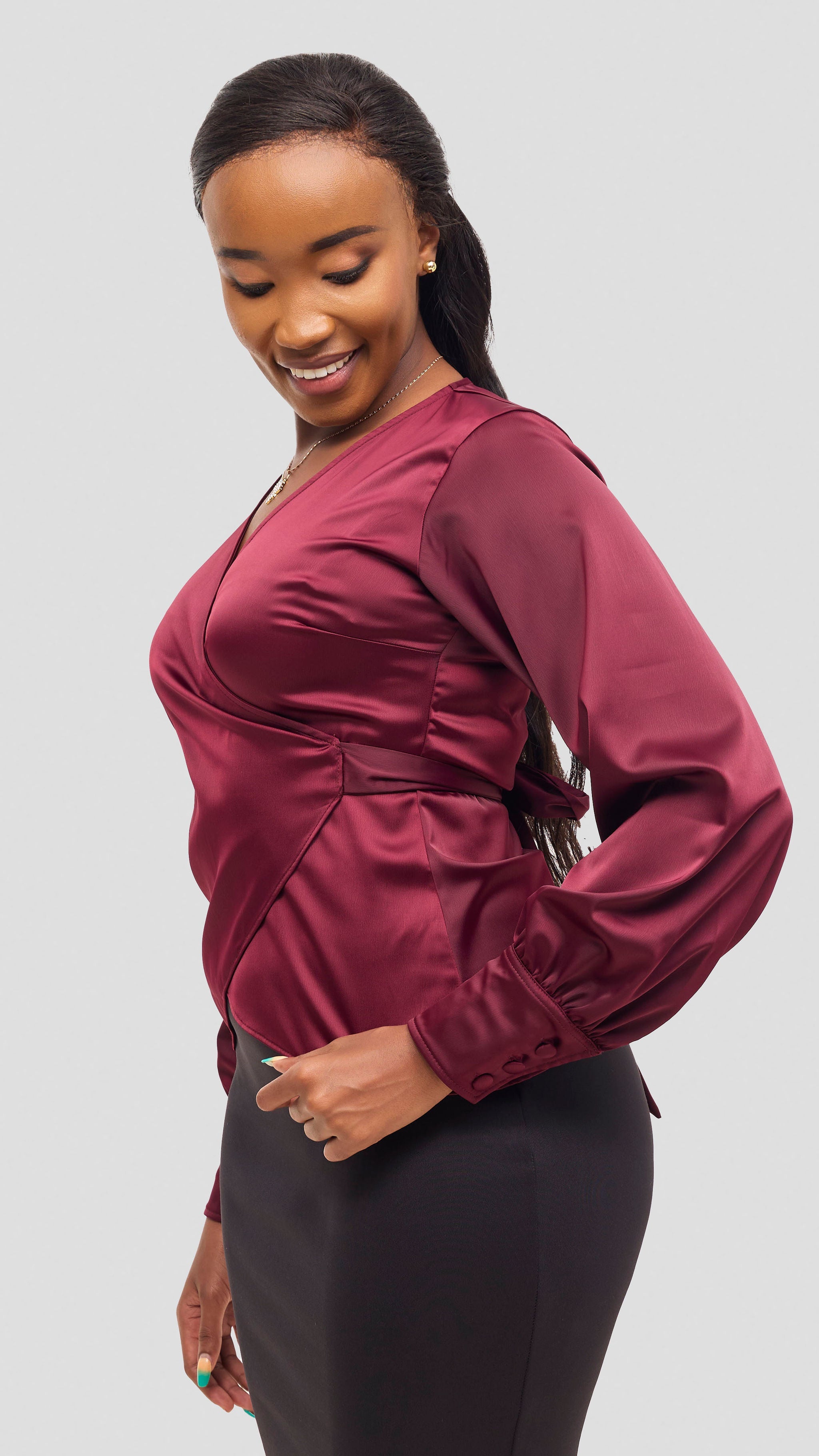 Vivo Merika Satin Wrap Top -  Maroon