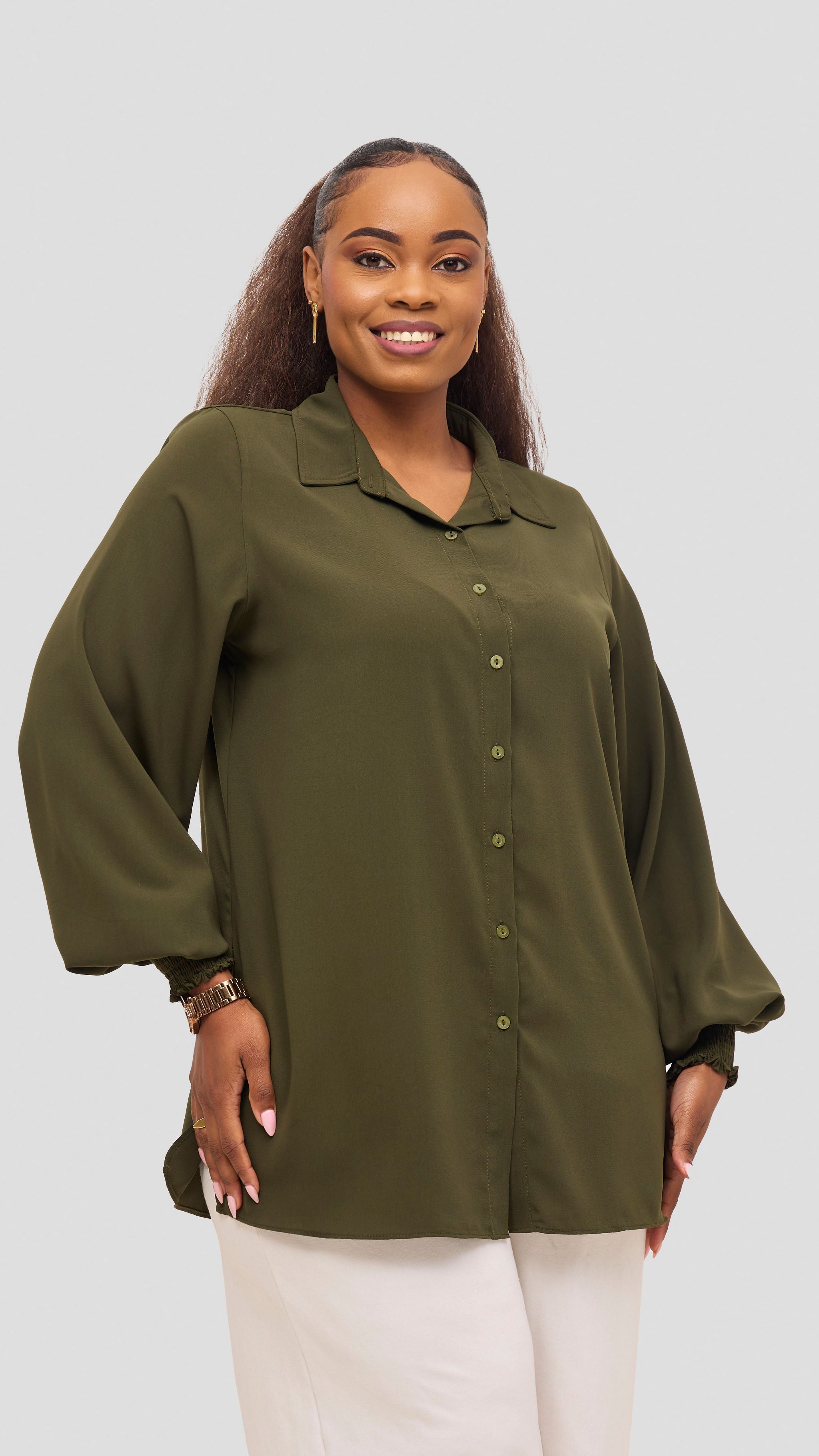 Vivo Wastani Shirred Sleeve Easy Fit Shirt - Hunters