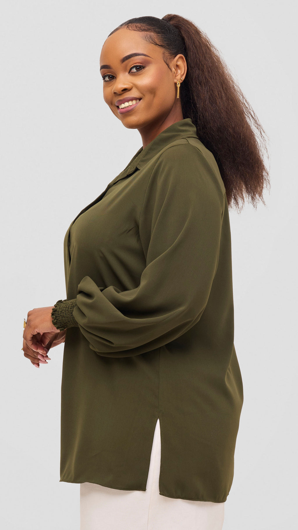 Vivo Wastani Shirred Sleeve Easy Fit Shirt - Hunters