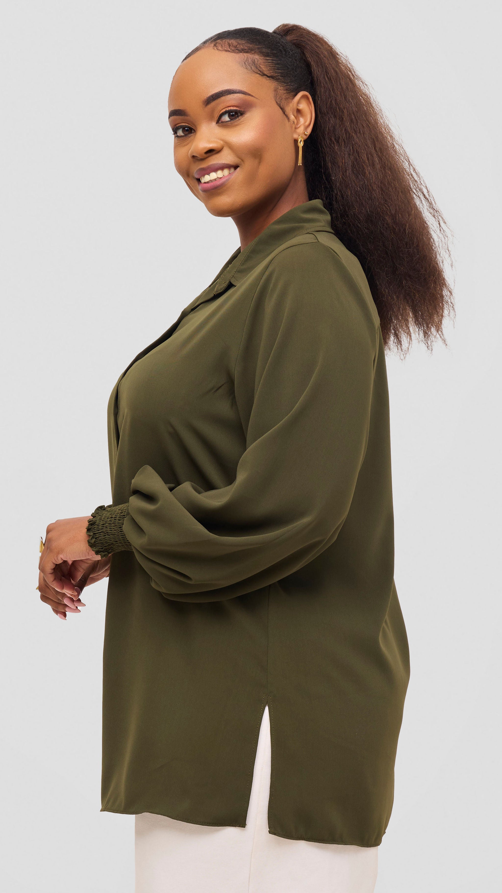 Vivo Wastani Shirred Sleeve Easy Fit Shirt - Hunters