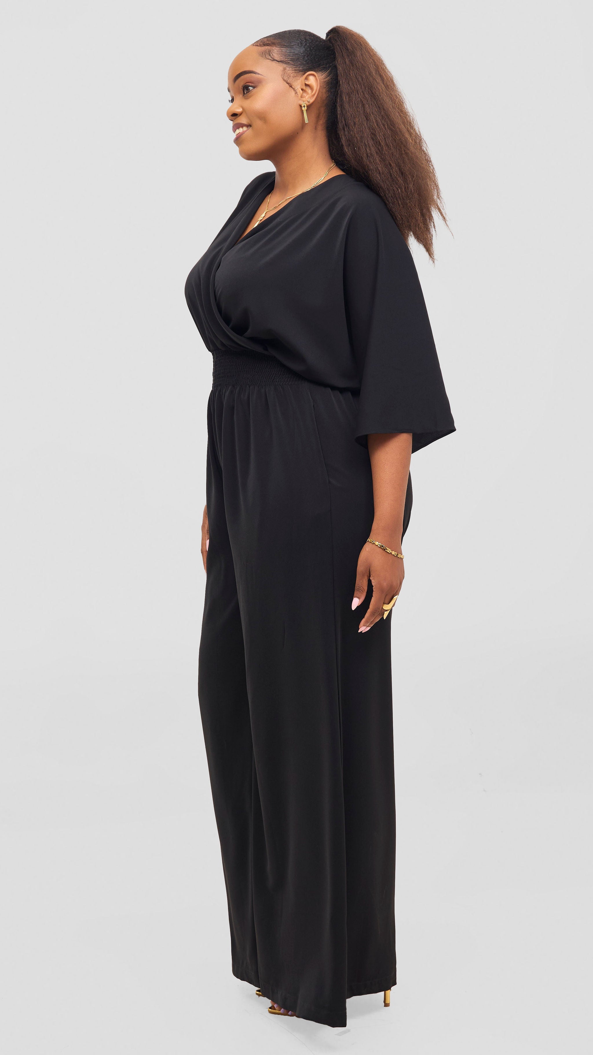 Vivo Iyana Shirred Waist Jumpsuit - Black