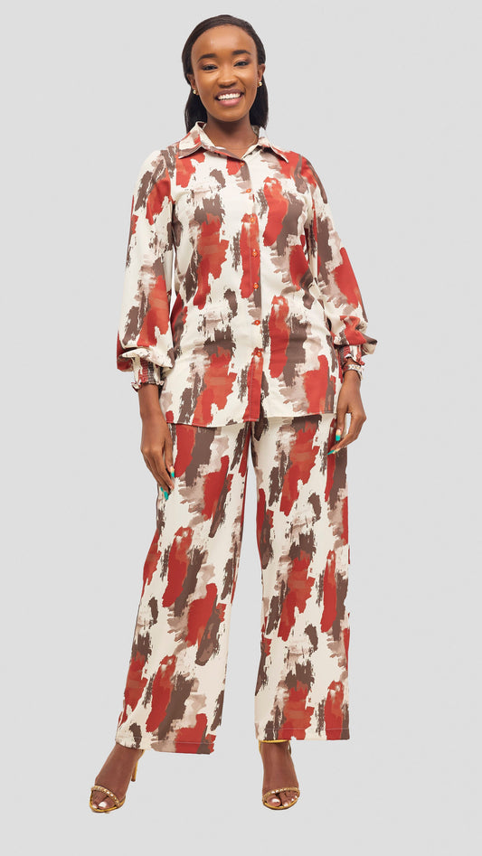 Vivo Wastani Drawstring Pants - Rust / Brown Marra Print