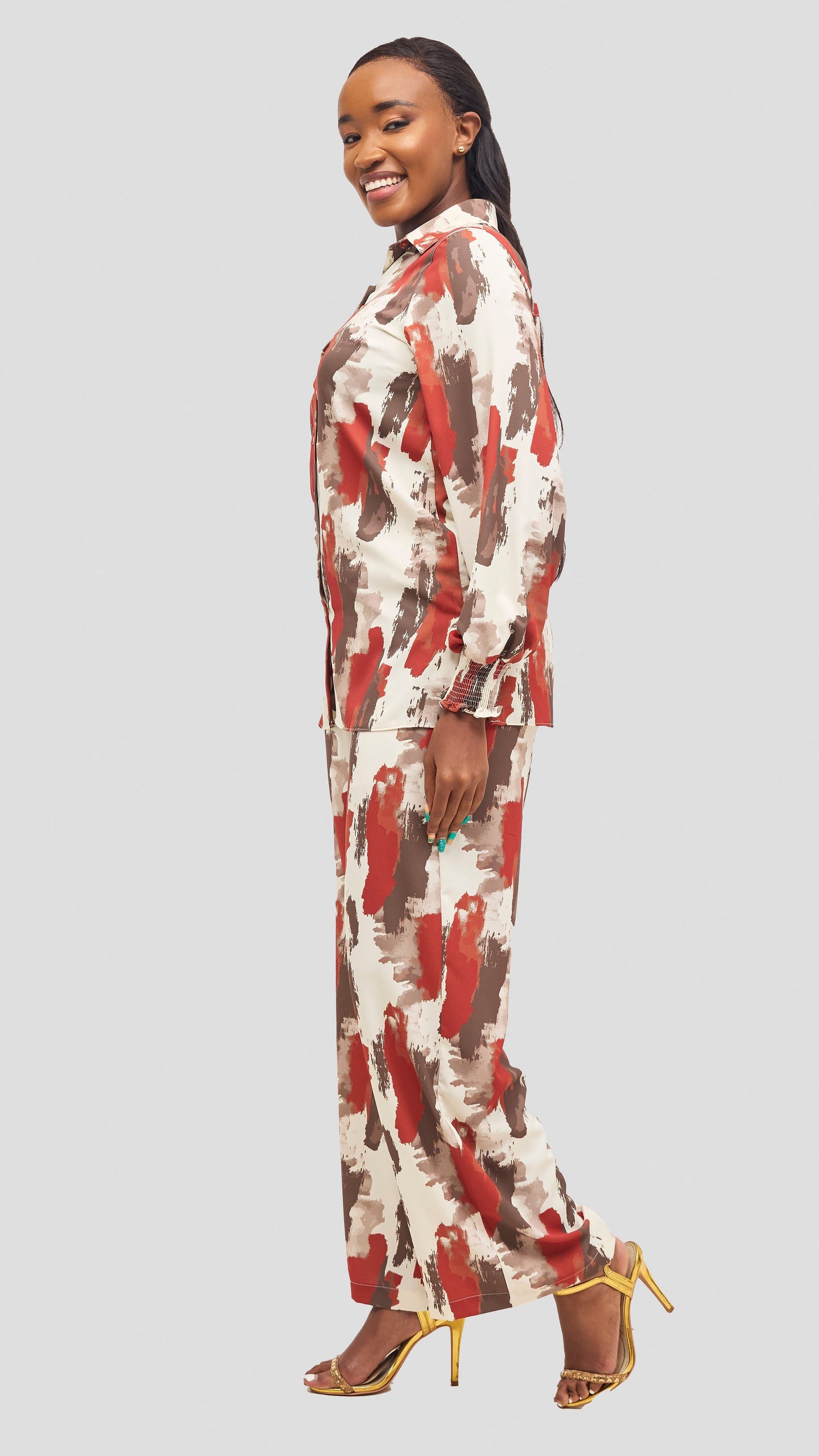 Vivo Wastani Drawstring Pants - Rust / Brown Marra Print