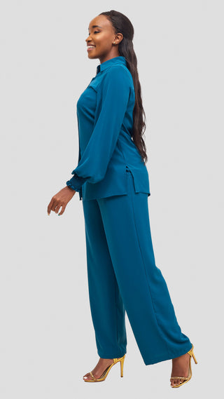 Vivo Wastani Shirred Sleeve Easy Fit Shirt - Teal