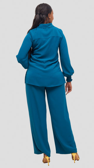 Vivo Wastani Shirred Sleeve Easy Fit Shirt - Teal