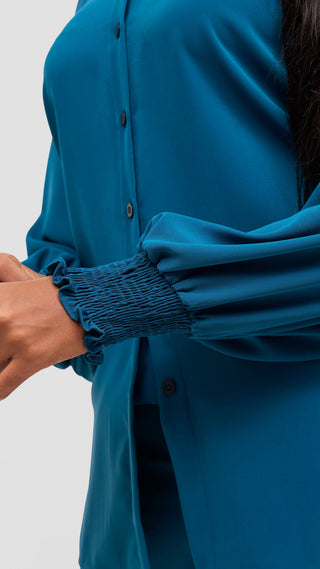 Vivo Wastani Shirred Sleeve Easy Fit Shirt - Teal