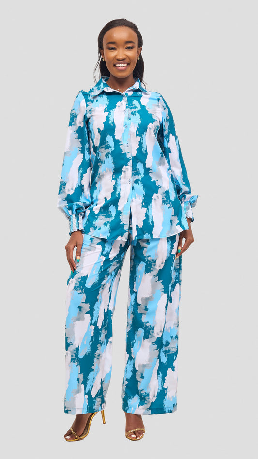 Vivo Wastani Drawstring Pants - Light Blue / Teal Marra Print