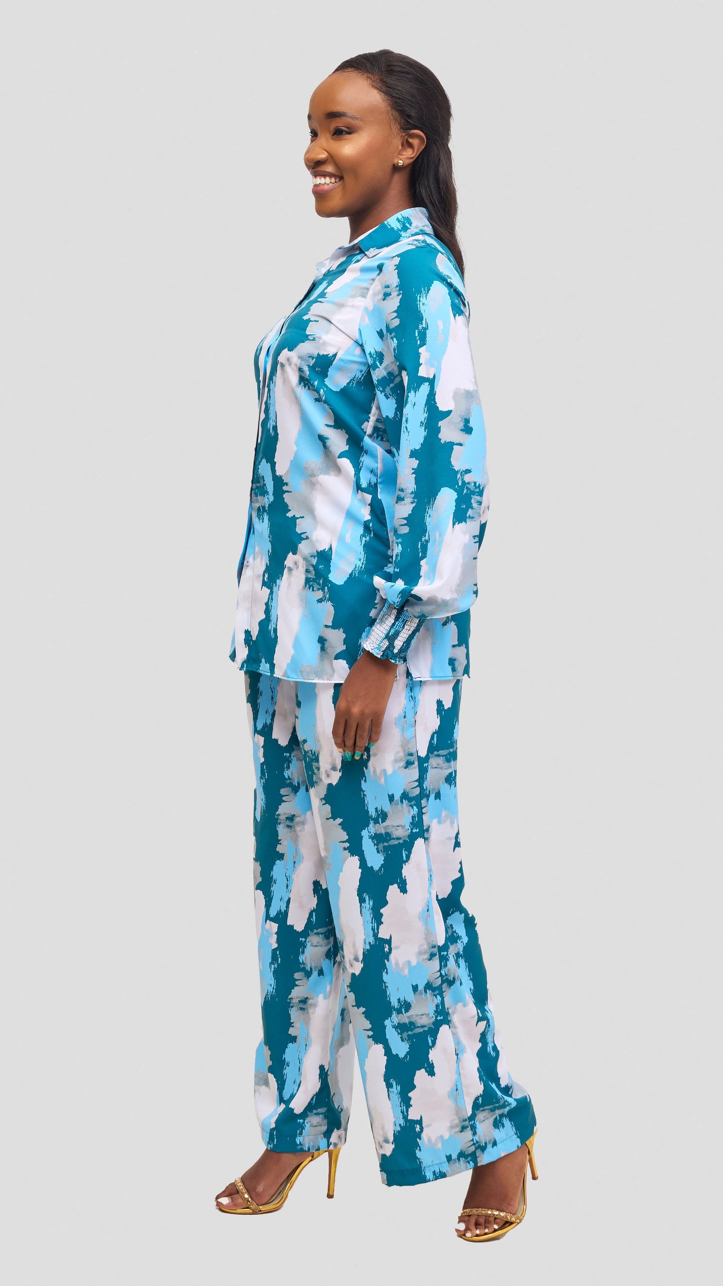 Vivo Wastani Drawstring Pants - Light Blue / Teal Marra Print