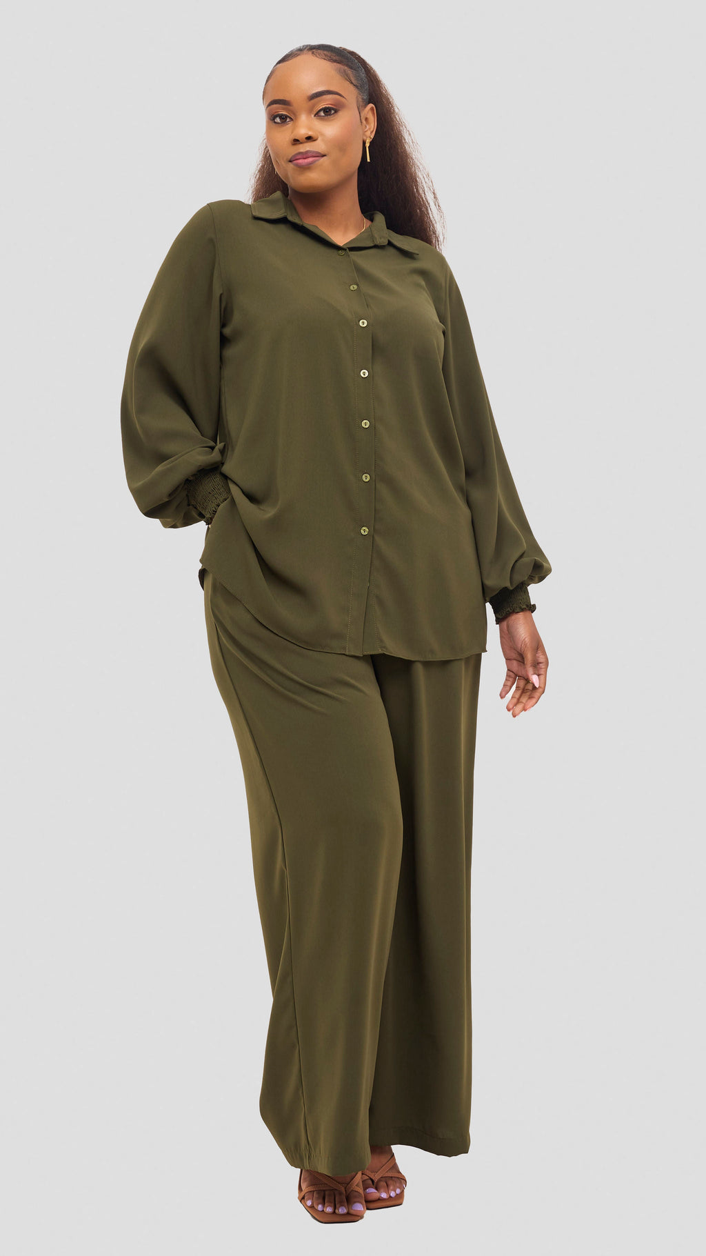 Vivo Wastani Shirred Sleeve Easy Fit Shirt - Hunters