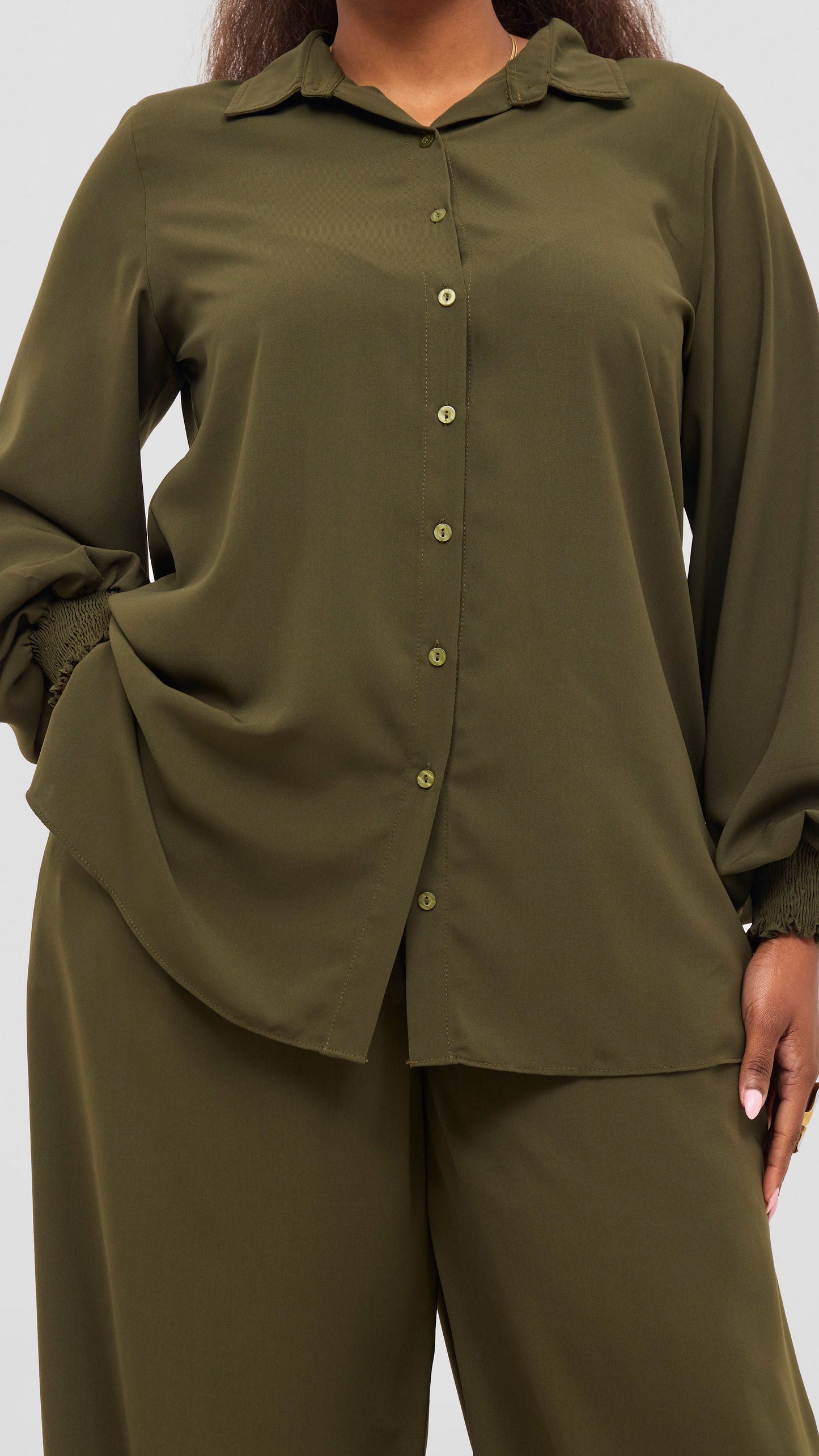 Vivo Wastani Shirred Sleeve Easy Fit Shirt - Hunters