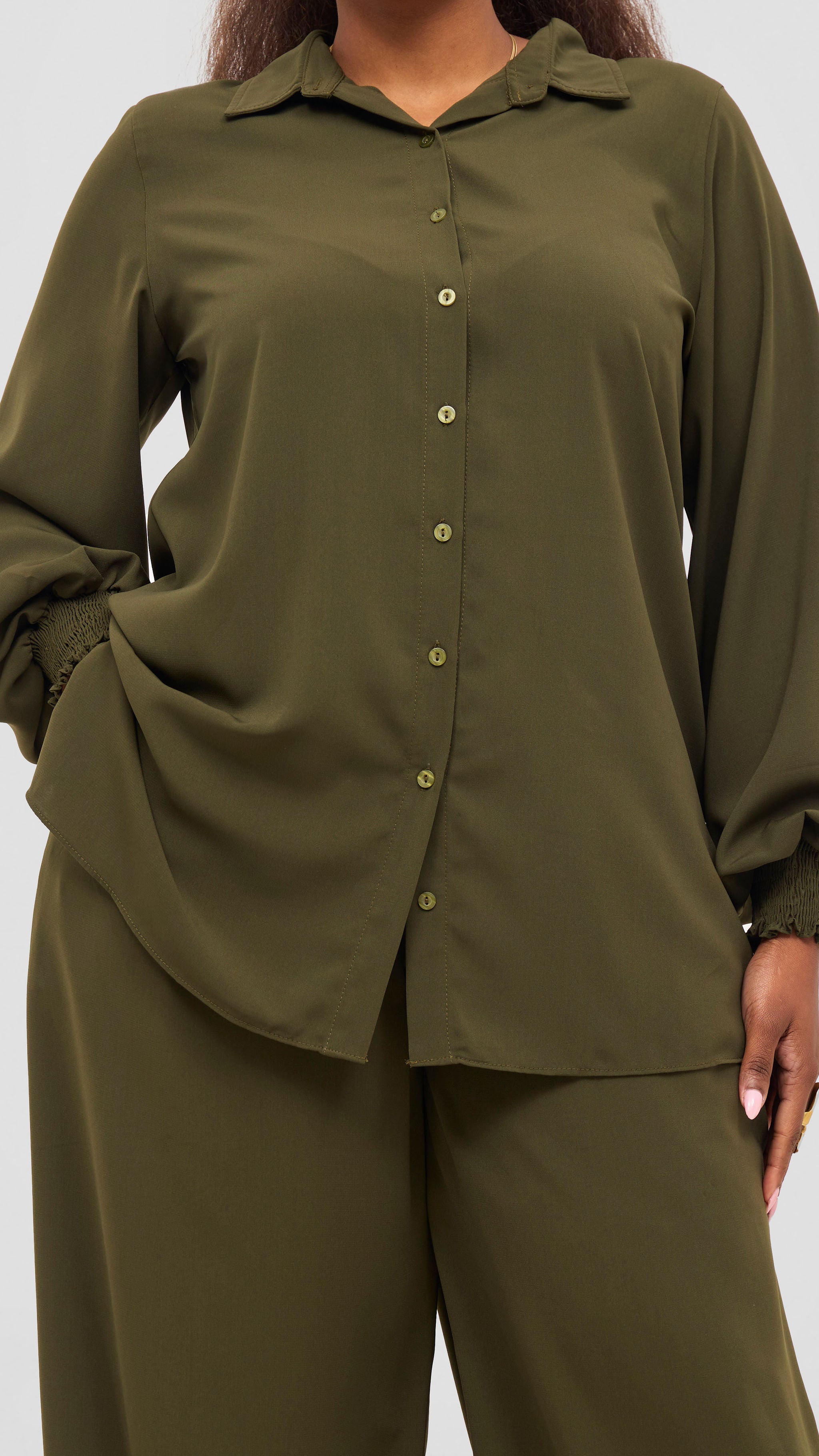 Vivo Wastani Shirred Sleeve Easy Fit Shirt - Hunters