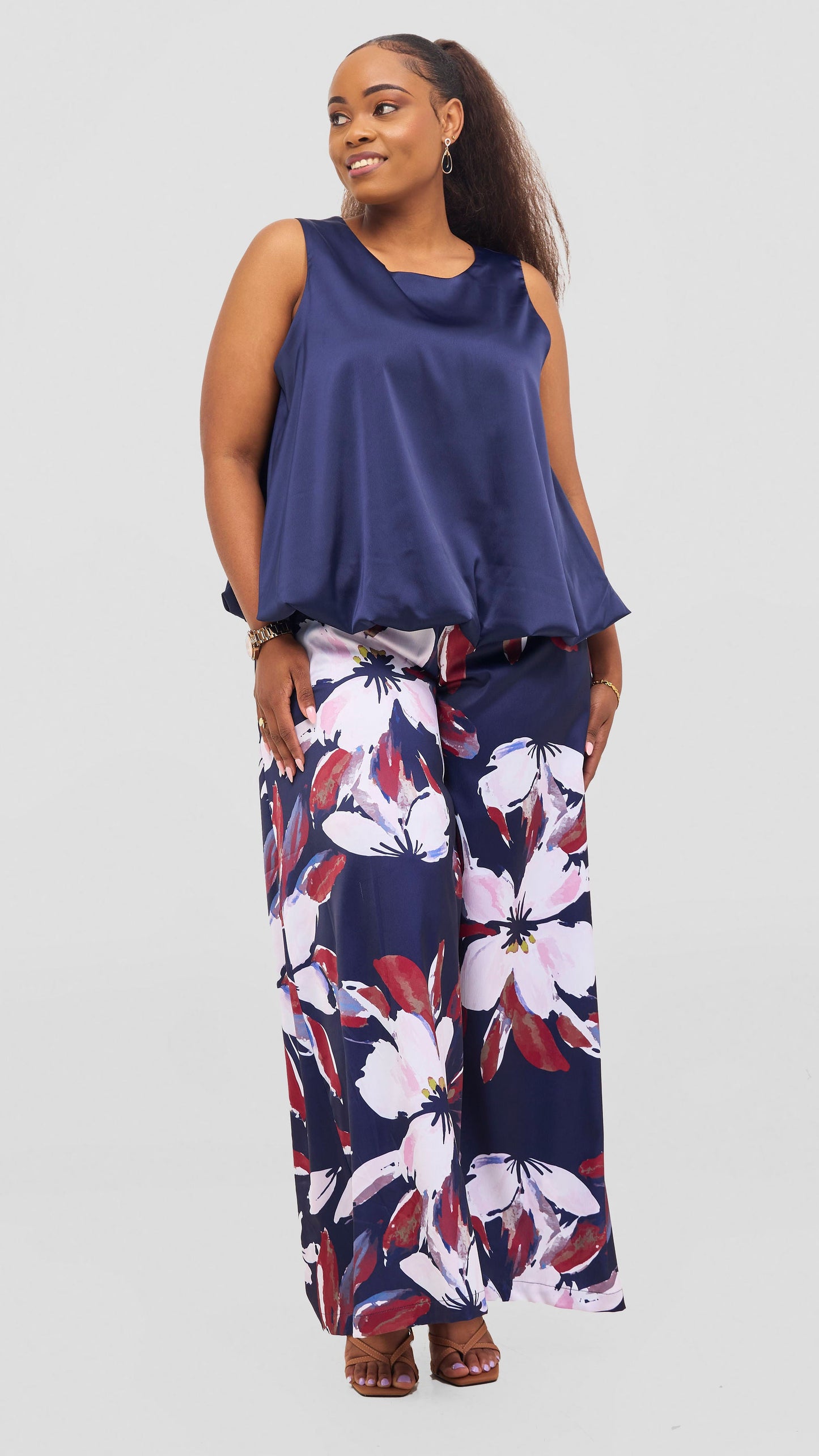 Vivo Iyana Wide Leg Pants - Navy / Dark Red Iya Print