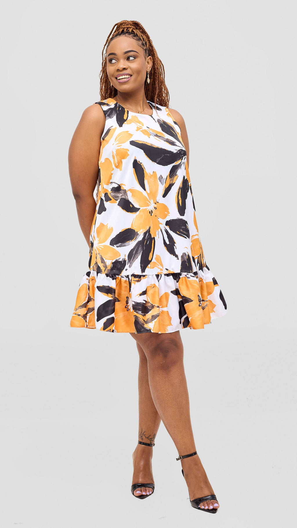 Vivo Iyana Bow Tie Mini Dress - Mustard / Black Iya Print