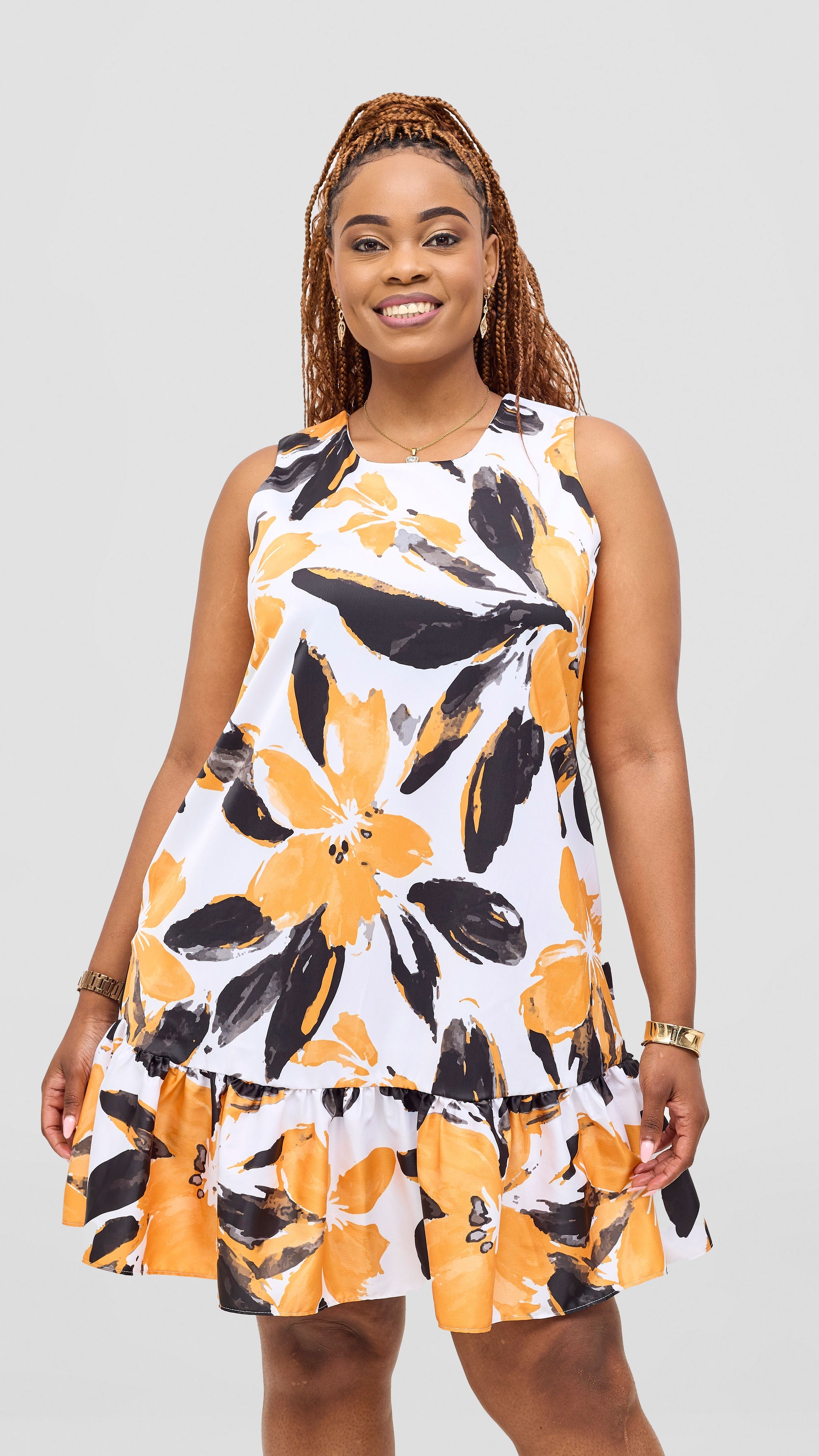 Vivo Iyana Bow Tie Mini Dress - Mustard / Black Iya Print