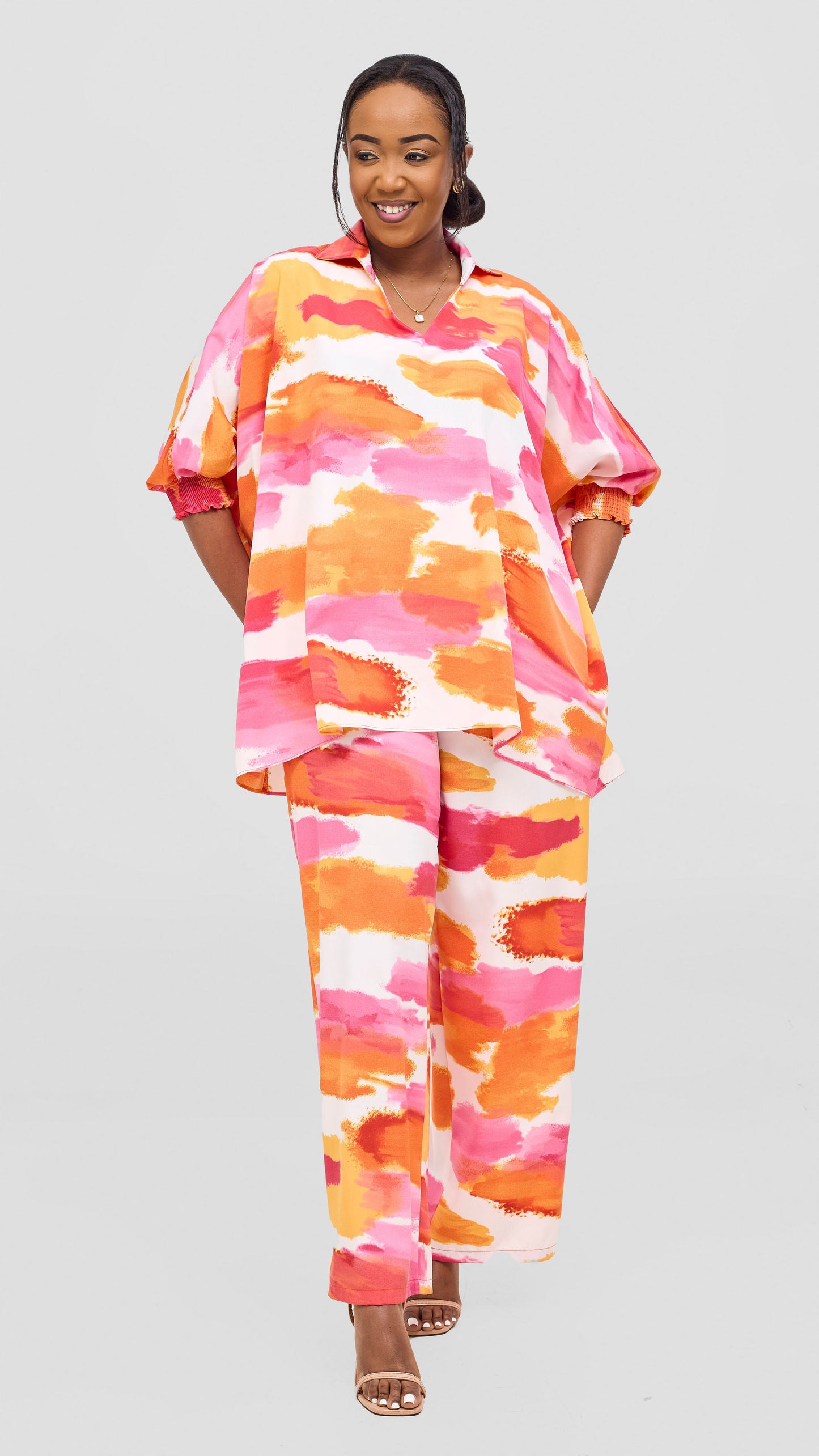 Vivo Sanali Wide Leg Pants- Orange / Pink Print