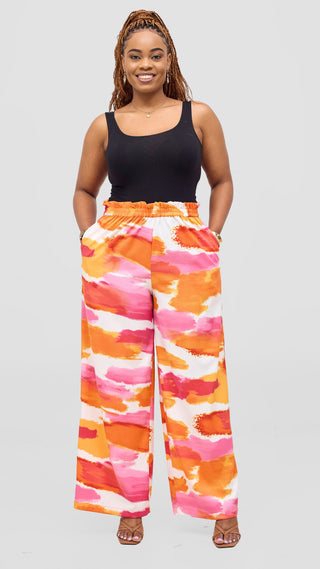 Vivo Sanali Wide Leg Pants- Orange / Pink Print