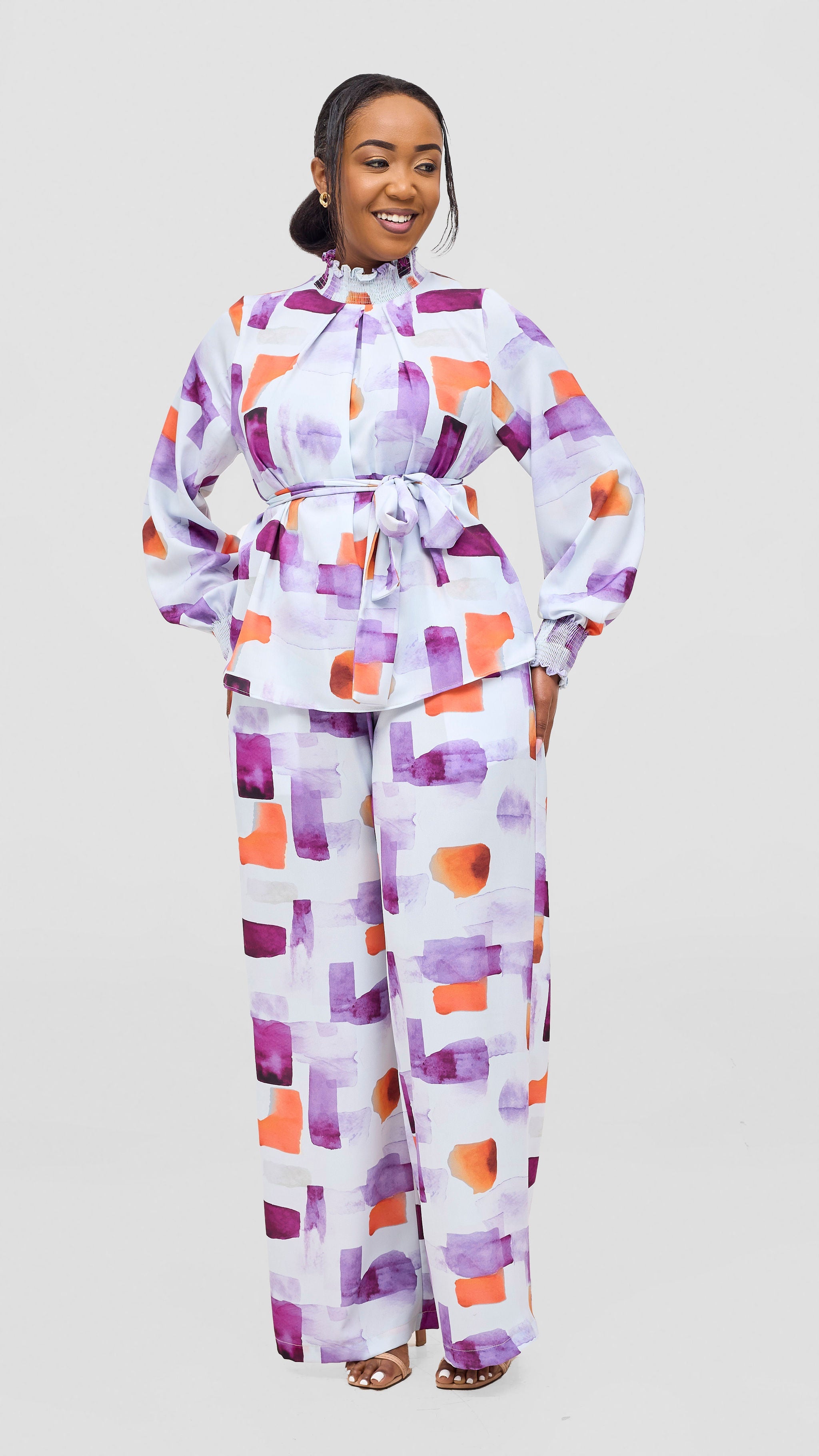 Vivo Ayah Drawstring Pants - Lilac / Orange Zani Print