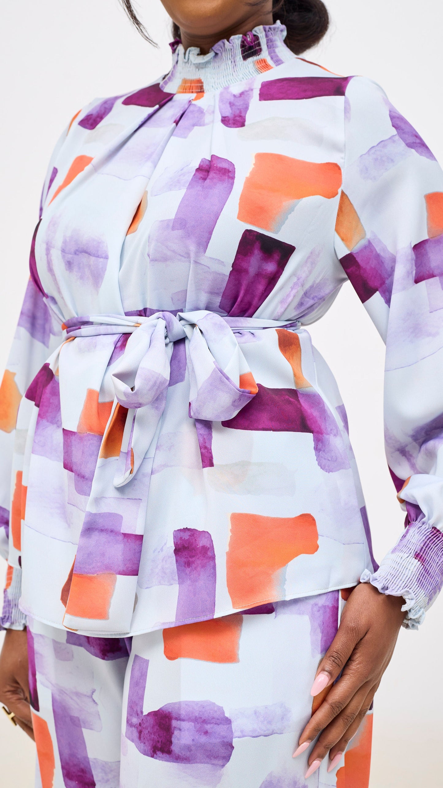 Vivo Ayah Drawstring Pants - Lilac / Orange Zani Print