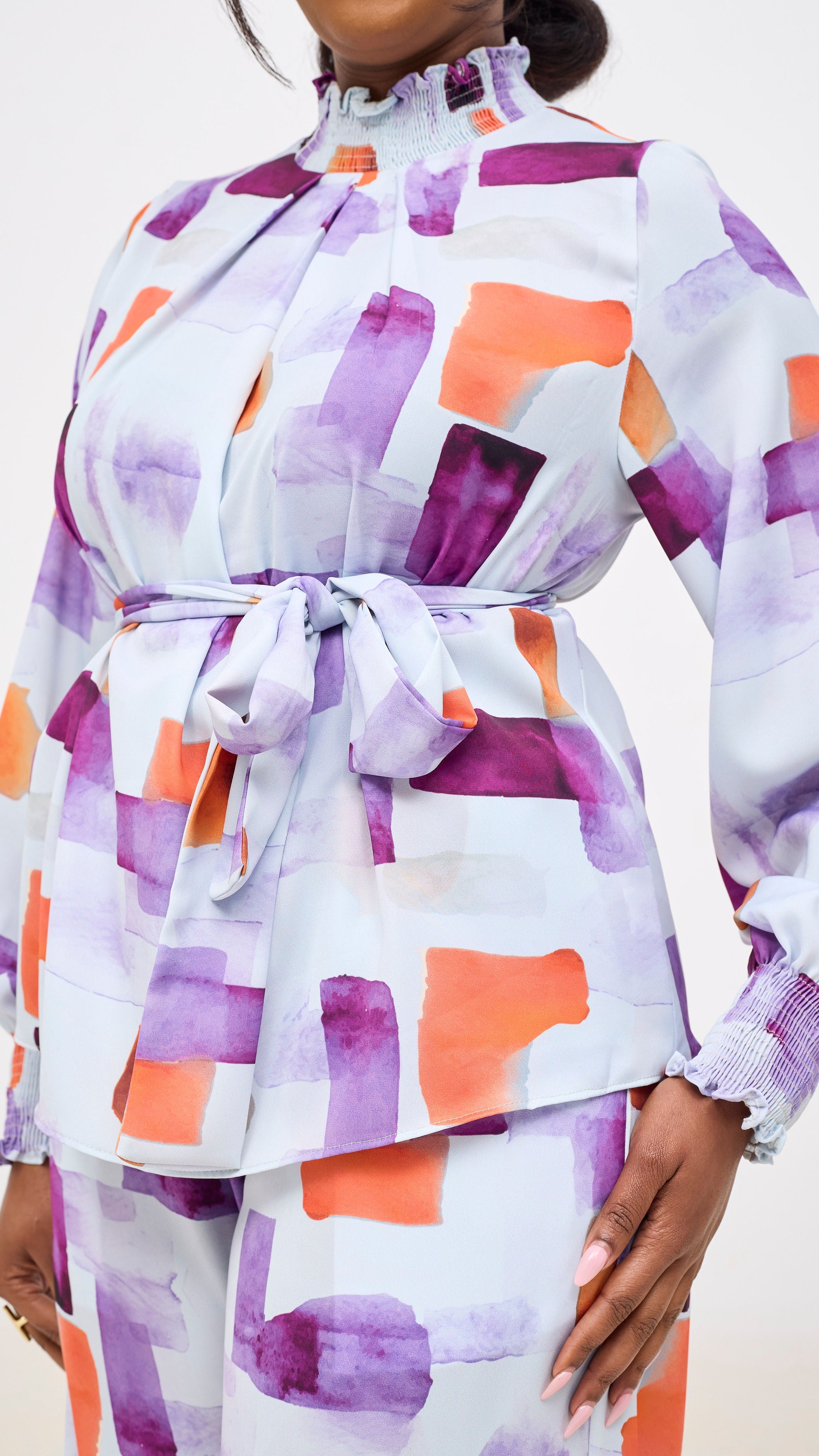 Vivo Ayah Drawstring Pants - Lilac / Orange Zani Print