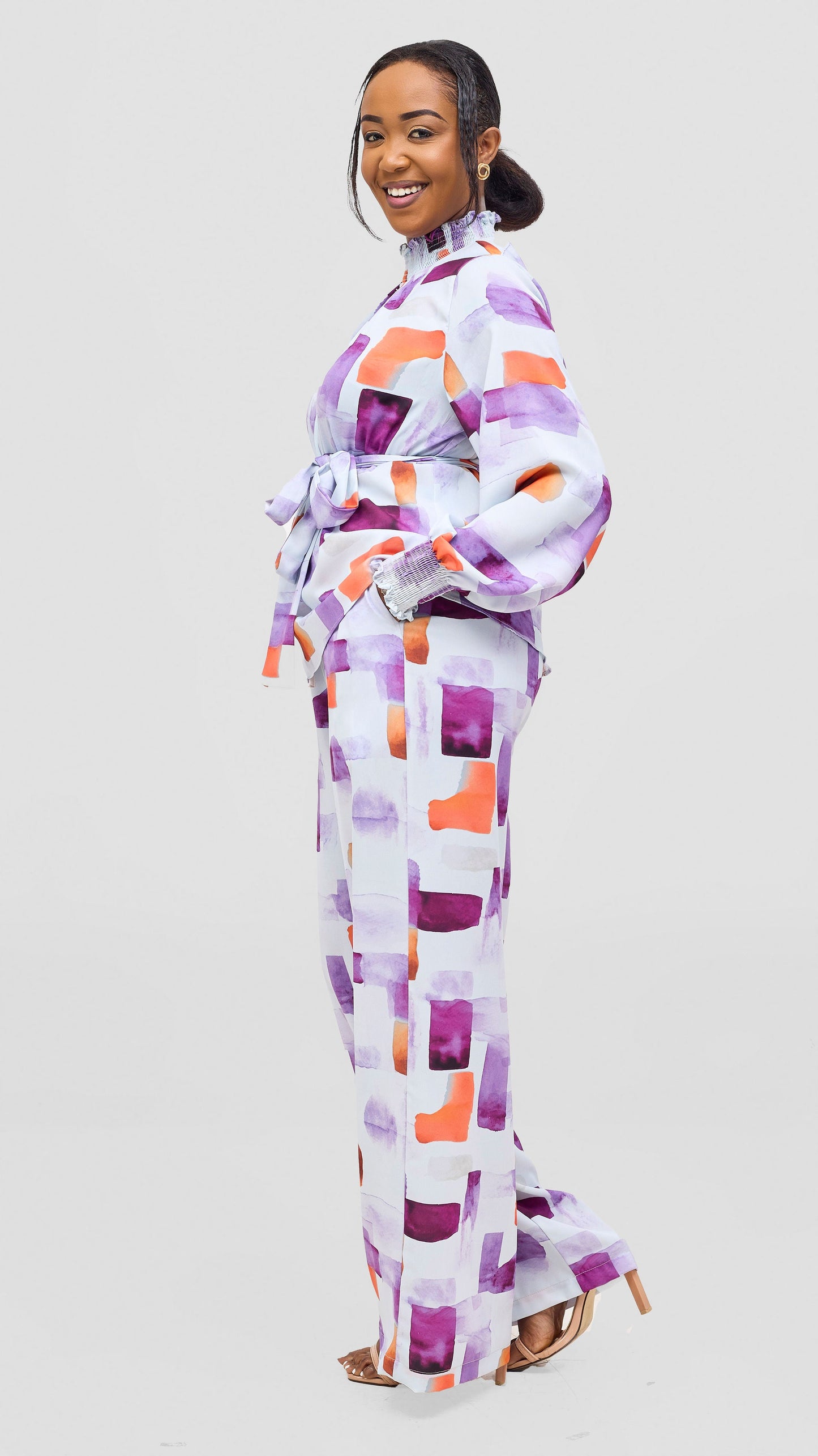 Vivo Ayah Drawstring Pants - Lilac / Orange Zani Print