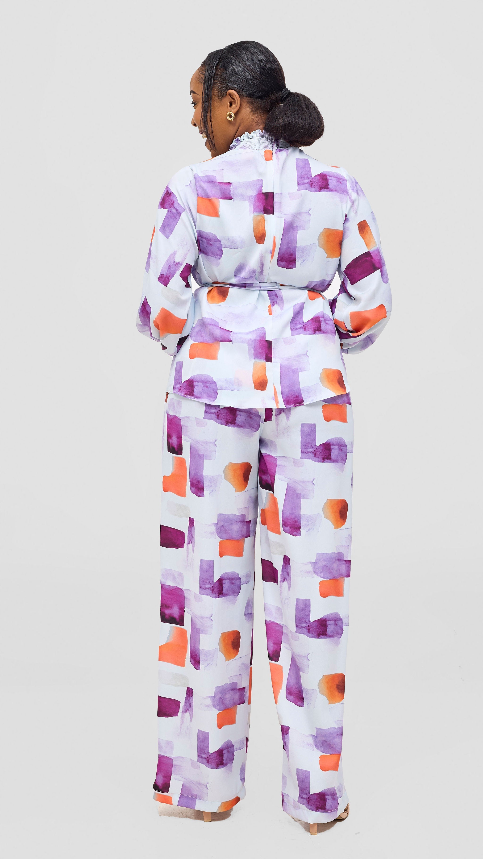 Vivo Ayah Drawstring Pants - Lilac / Orange Zani Print