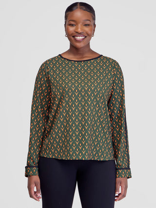 Vivo Vinna Slit Sleeve Top - Hunters / Orange  Nina Print