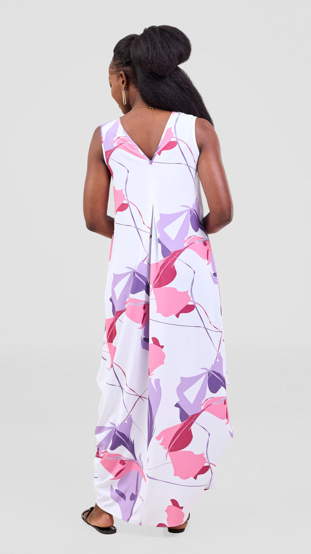 Vivo Kemi Side Cowl Maxi Dress - White / Purple Emi Print