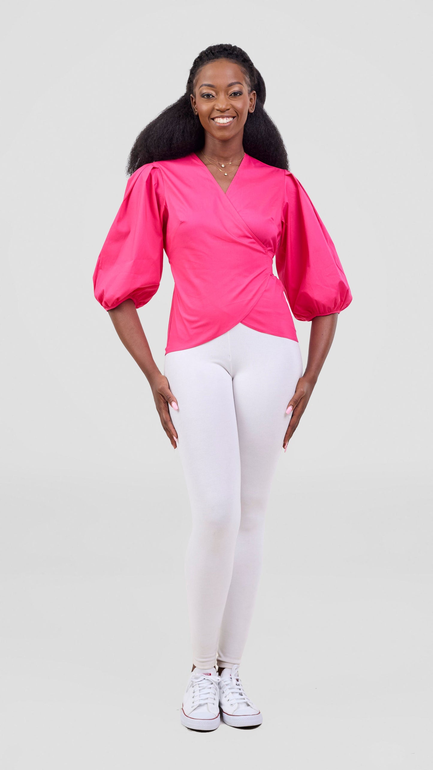 Vivo Cotton 3/4 Sleeve Wrap Top - Pink